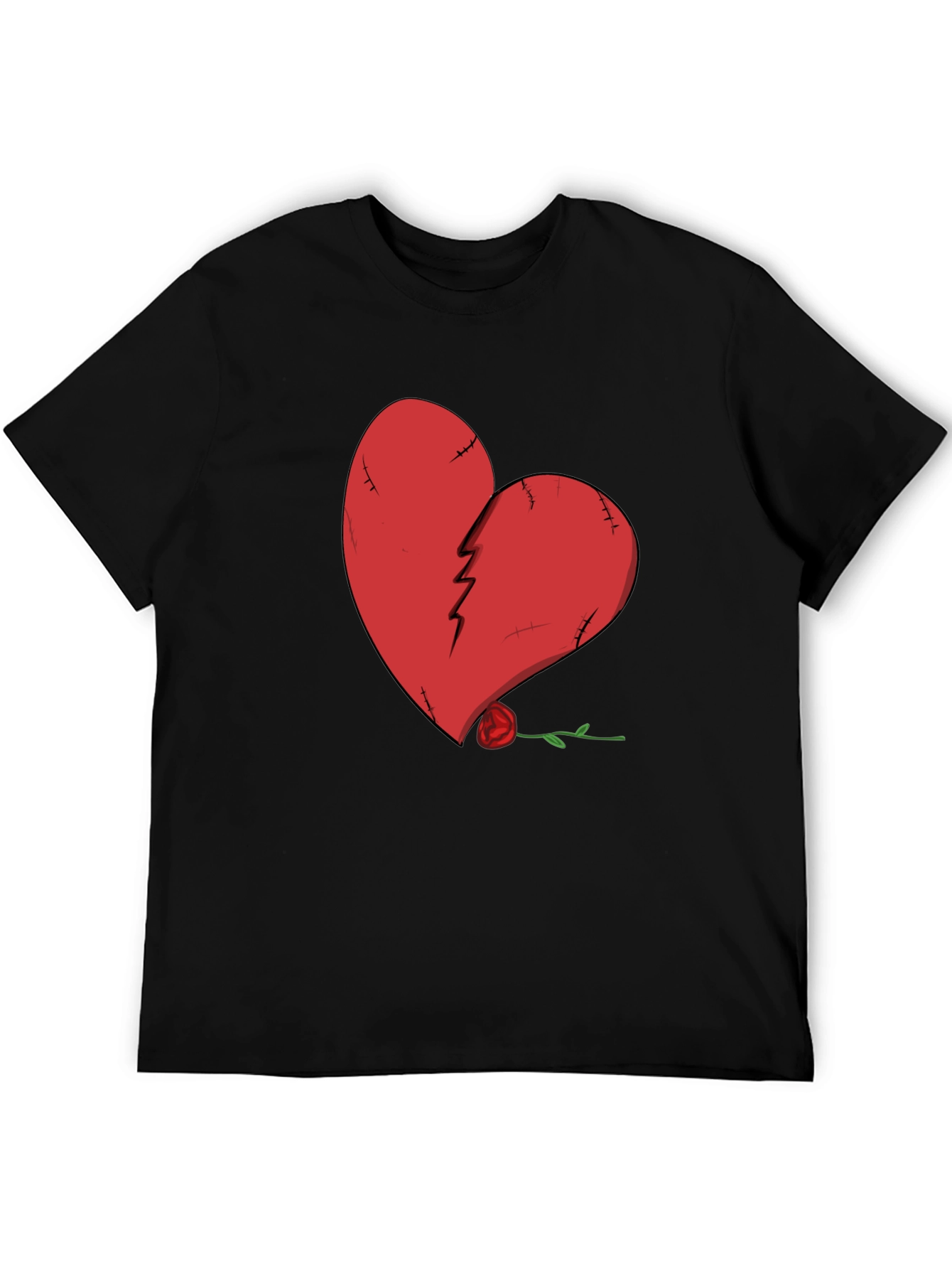 Broken Heart Rose Graphic Tee - Black Cotton