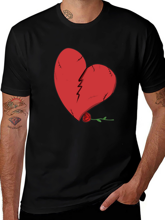 Broken Heart Rose Graphic Tee - Black Cotton