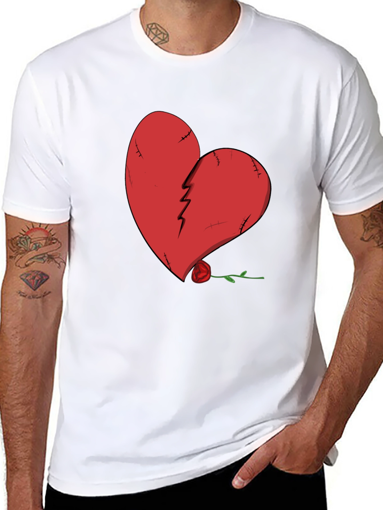Broken Heart Rose Graphic Tee - Black Cotton