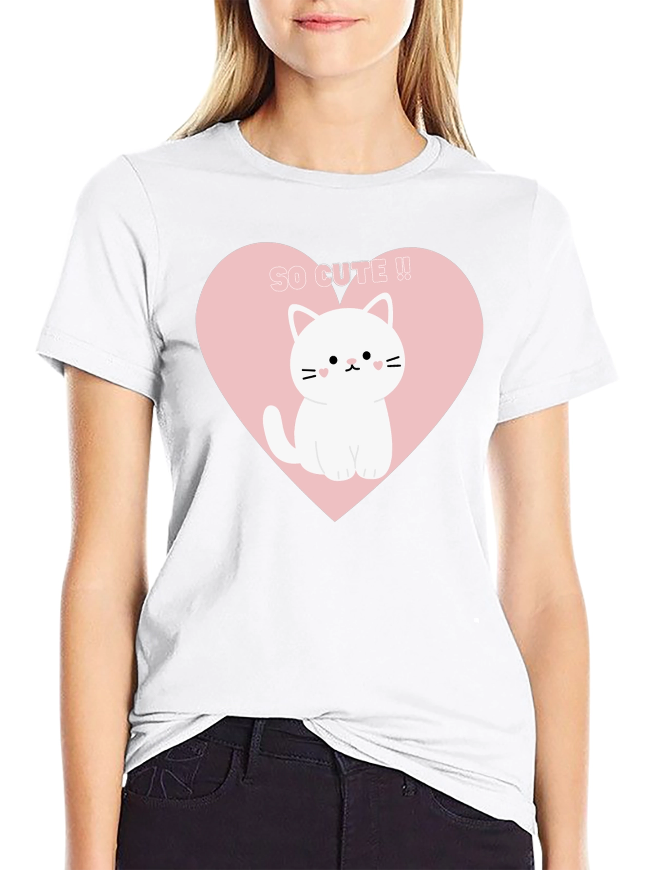 Cute Cat Heart Graphic Tee - Black T-Shirt