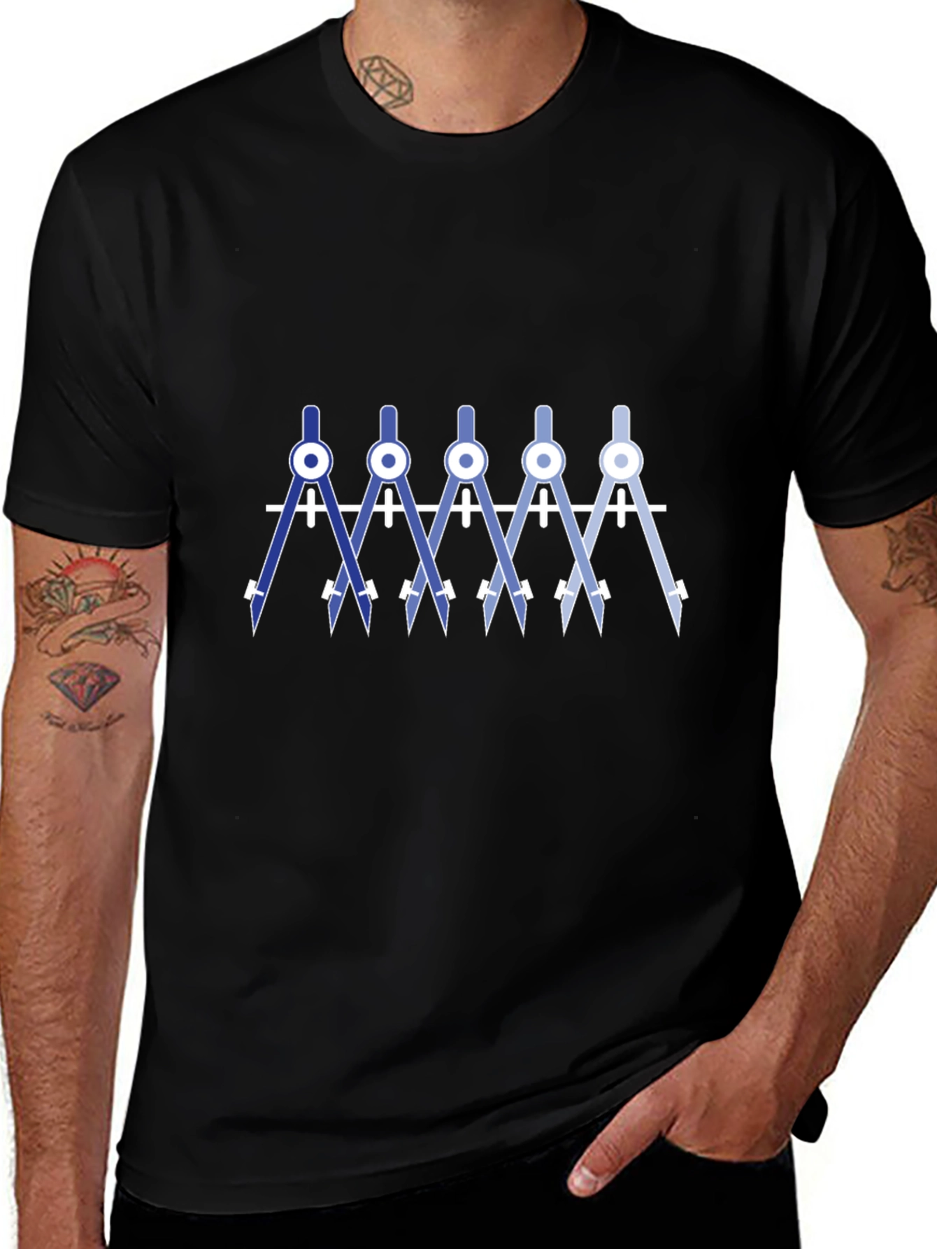 Geometric Compass T-Shirt - Black Cotton Blend