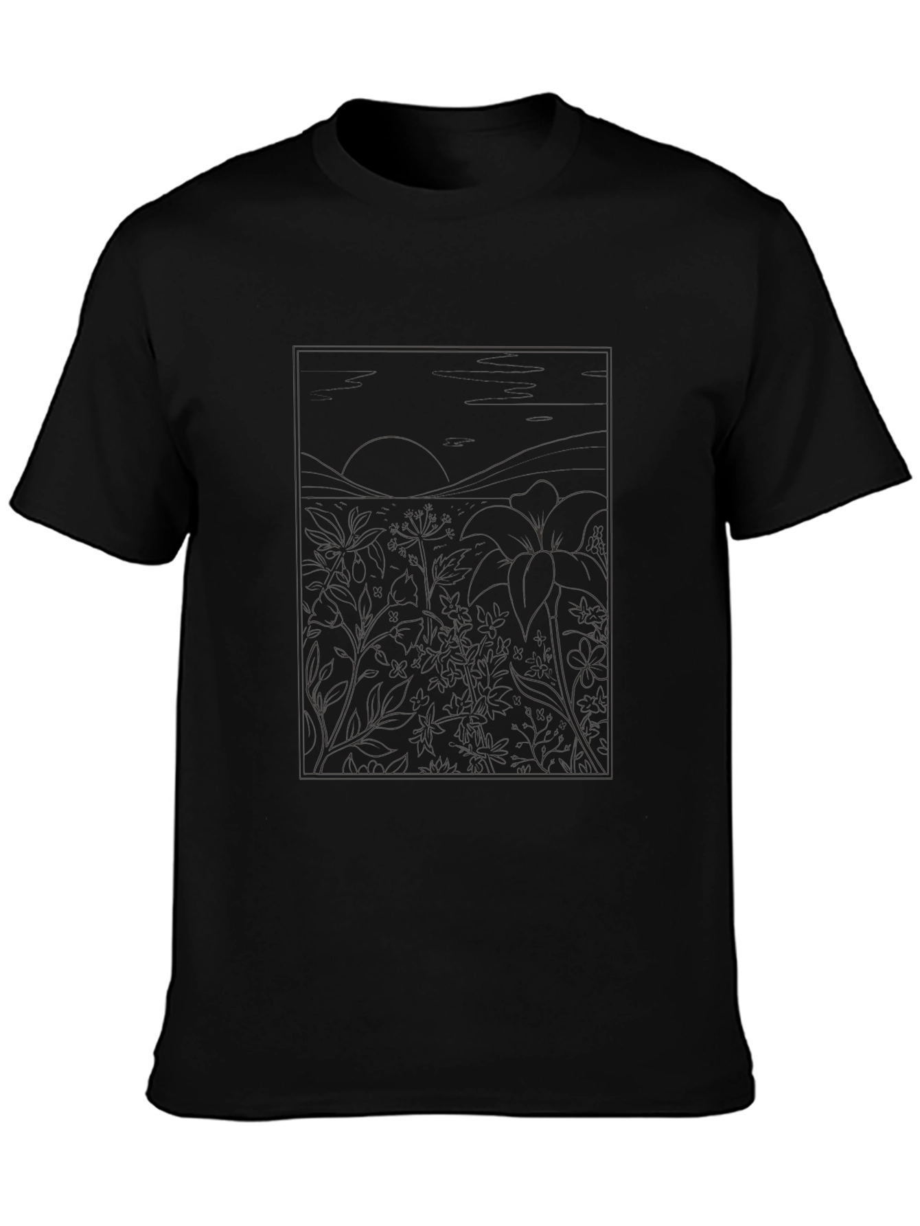 Mens Black Graphic Tee - Nature Inspired Design