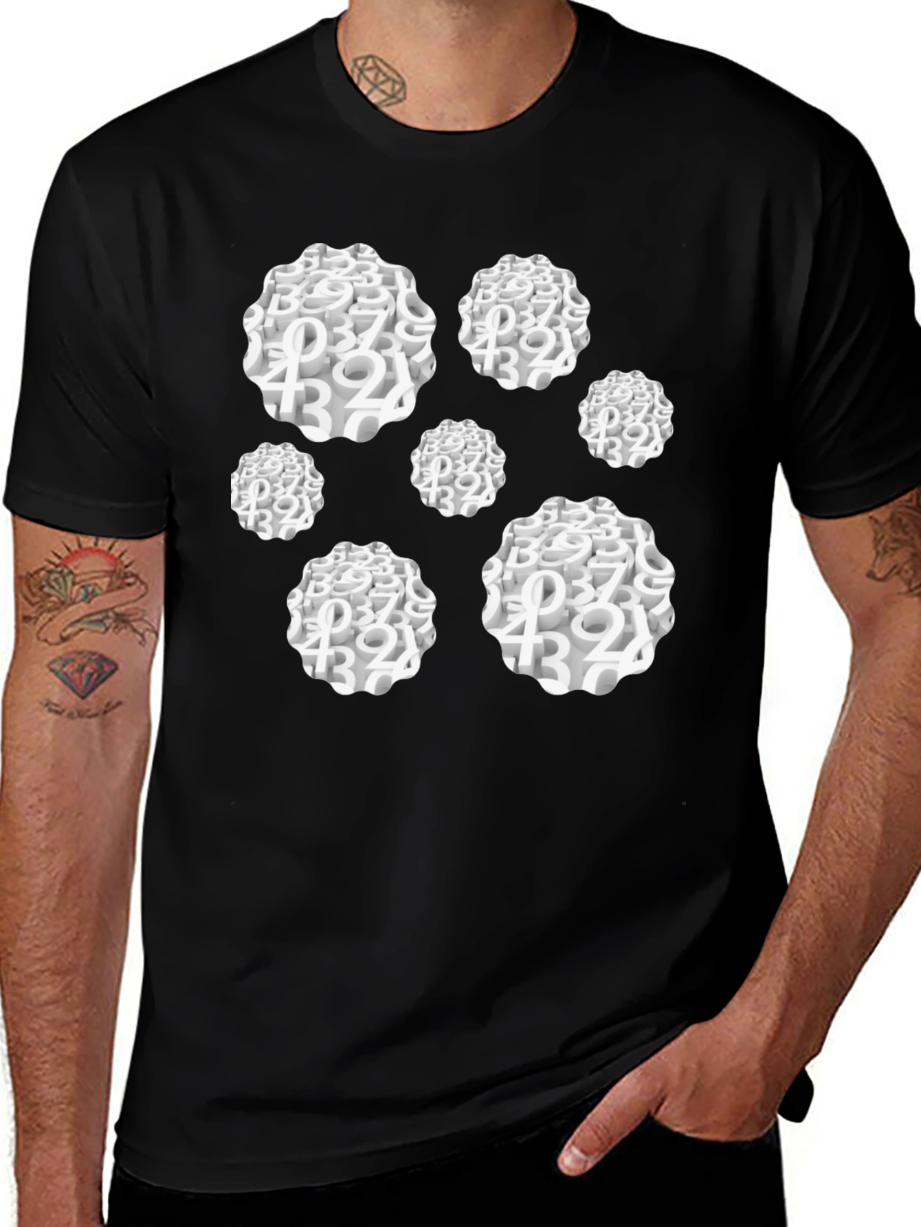 Abstract Number Cluster Black T-Shirt