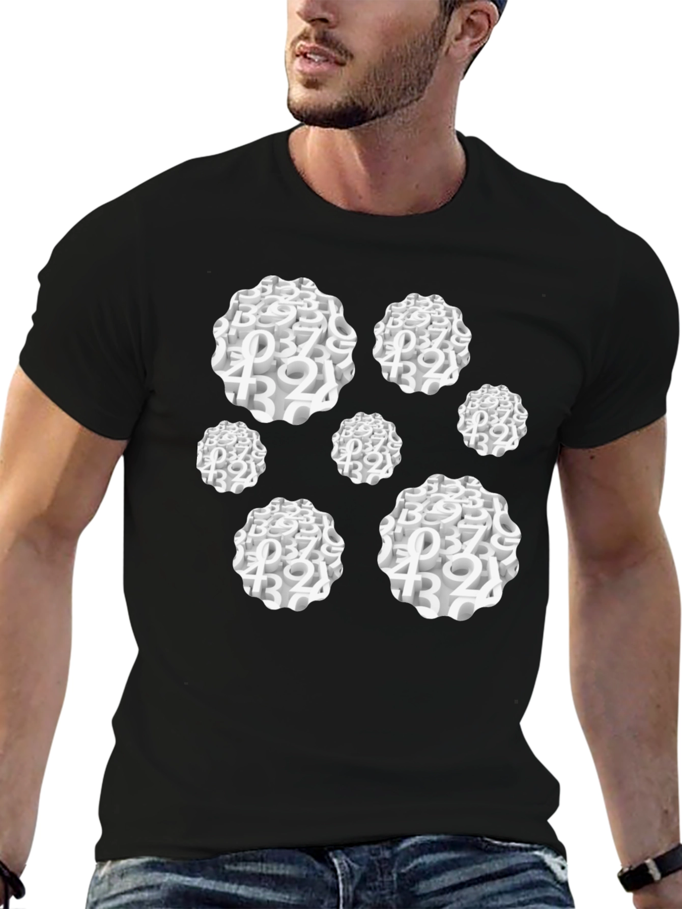Abstract Number Cluster Black T-Shirt