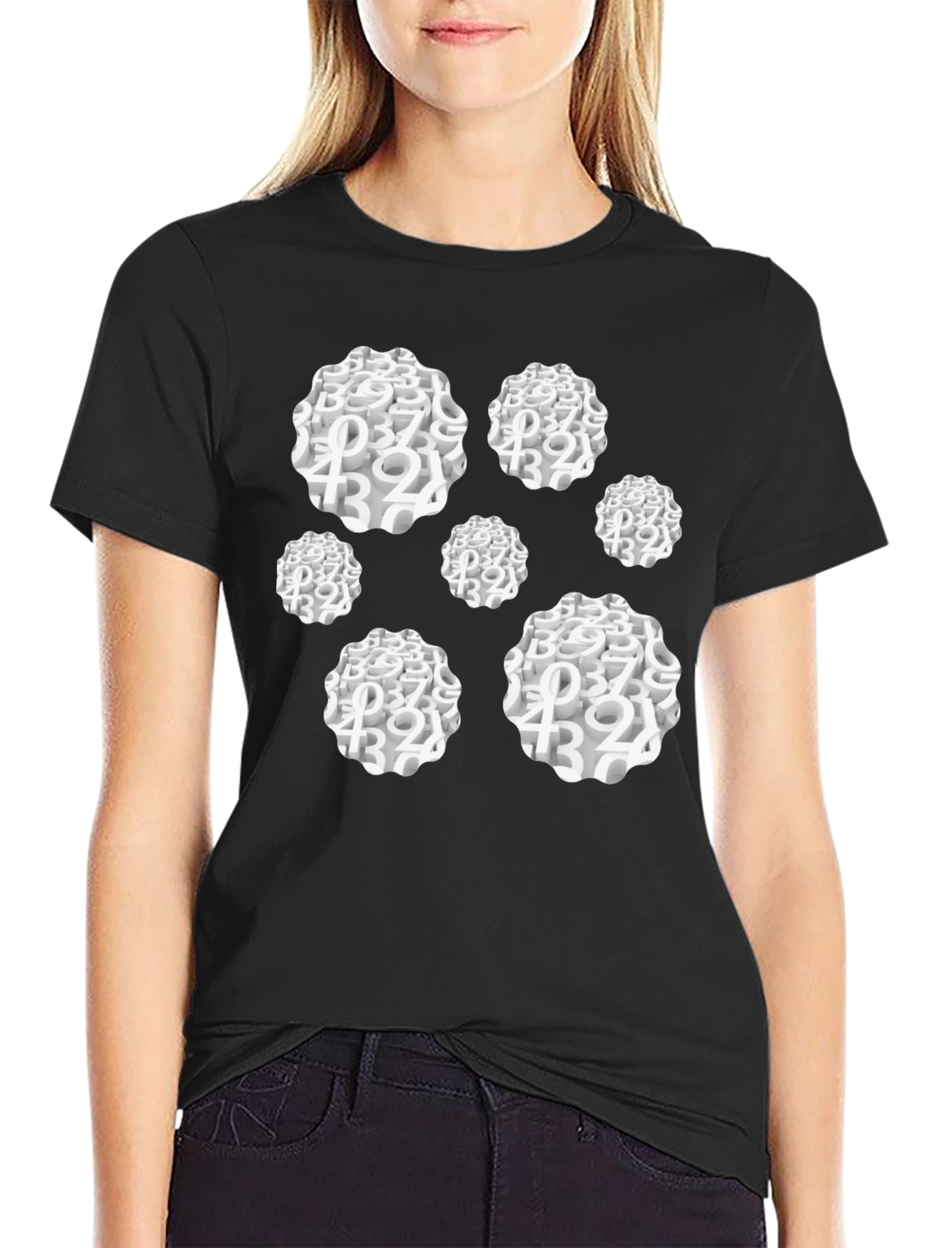 Abstract Number Cluster Black T-Shirt