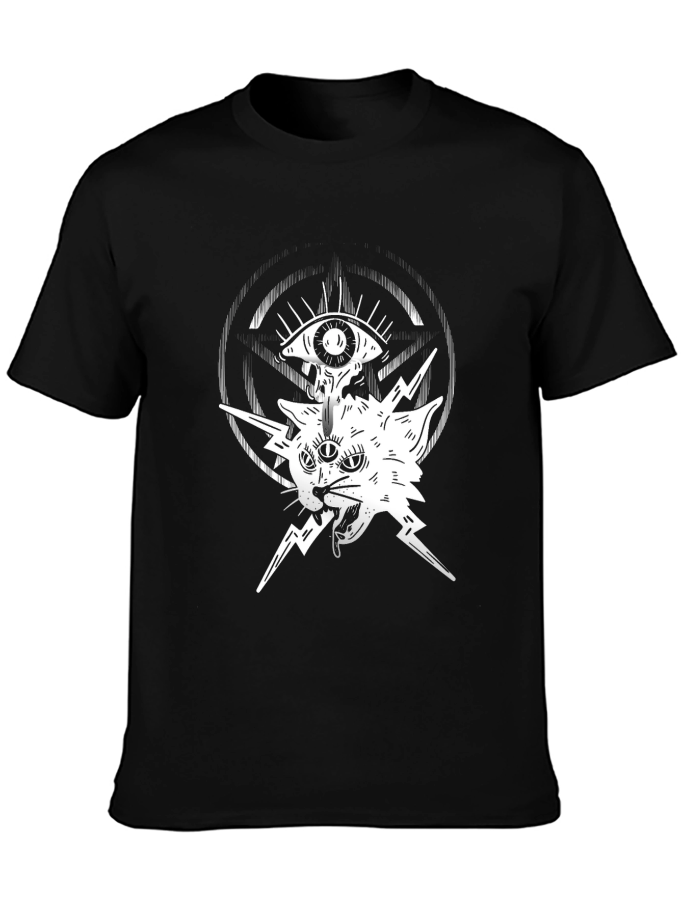 Mystic Cat Graphic Tee - Black Cotton T-Shirt