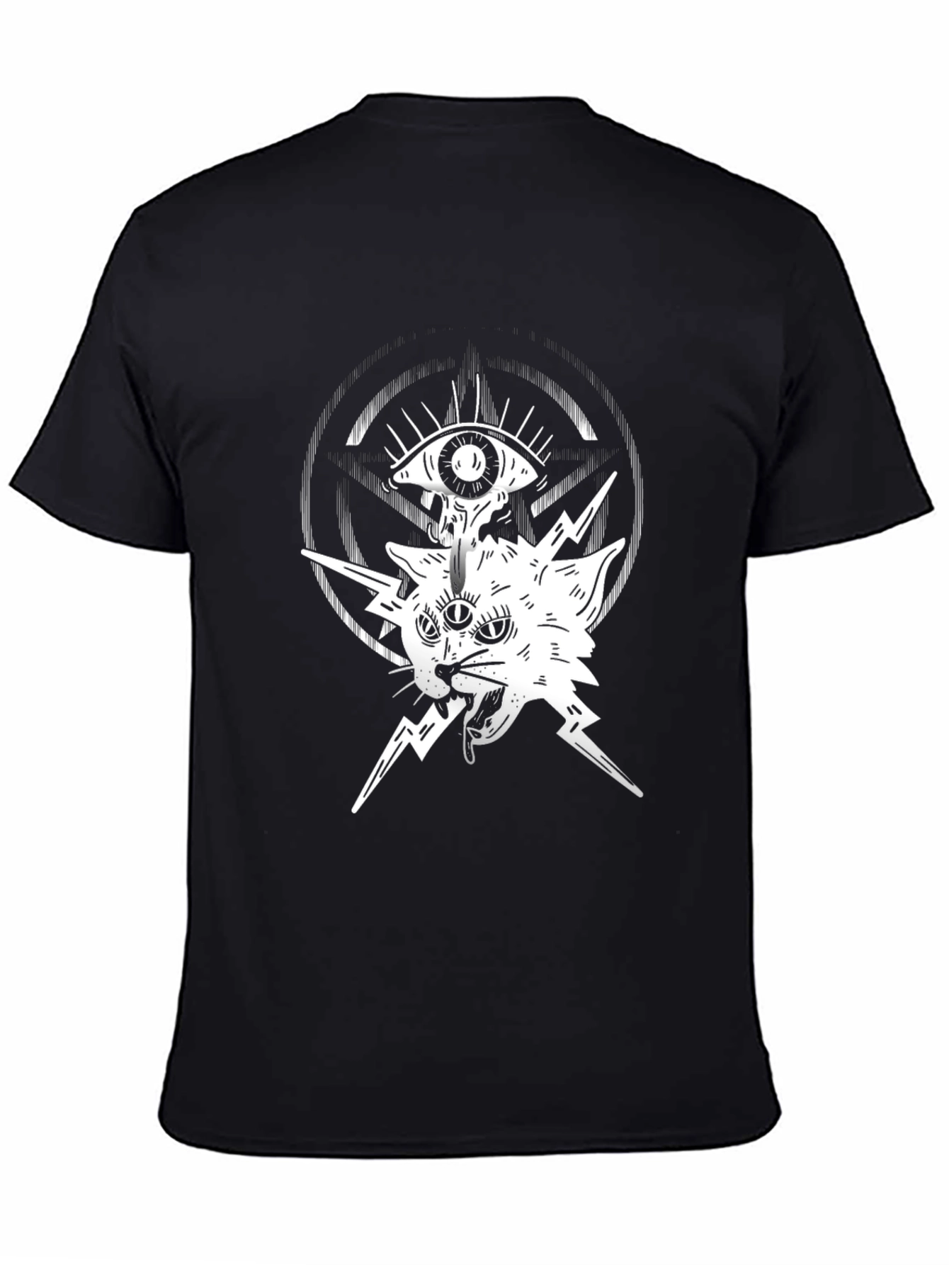 Mystic Cat Graphic Tee - Black Cotton T-Shirt