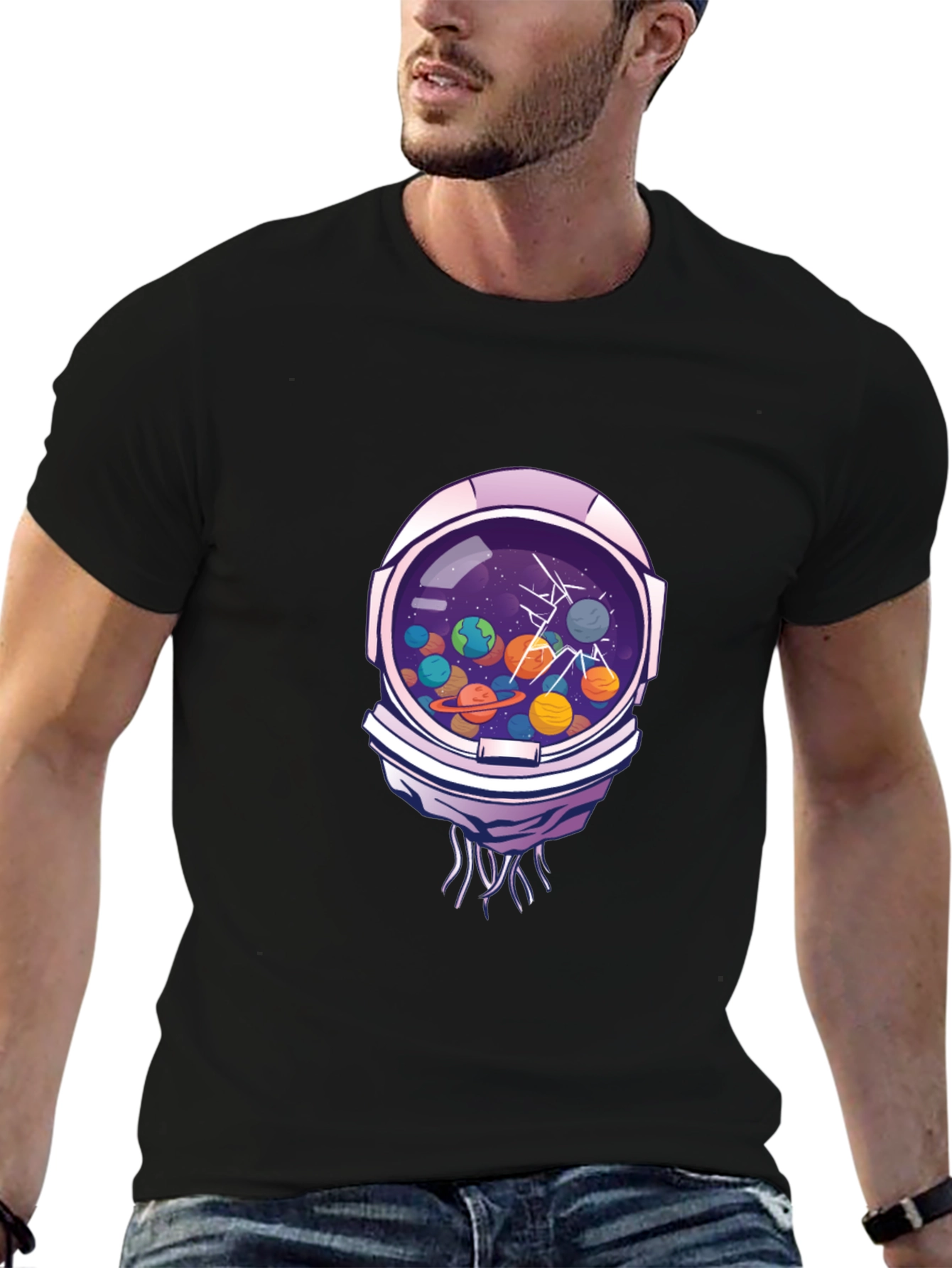 Astronaut Helmet Space Planet Graphic T-Shirt