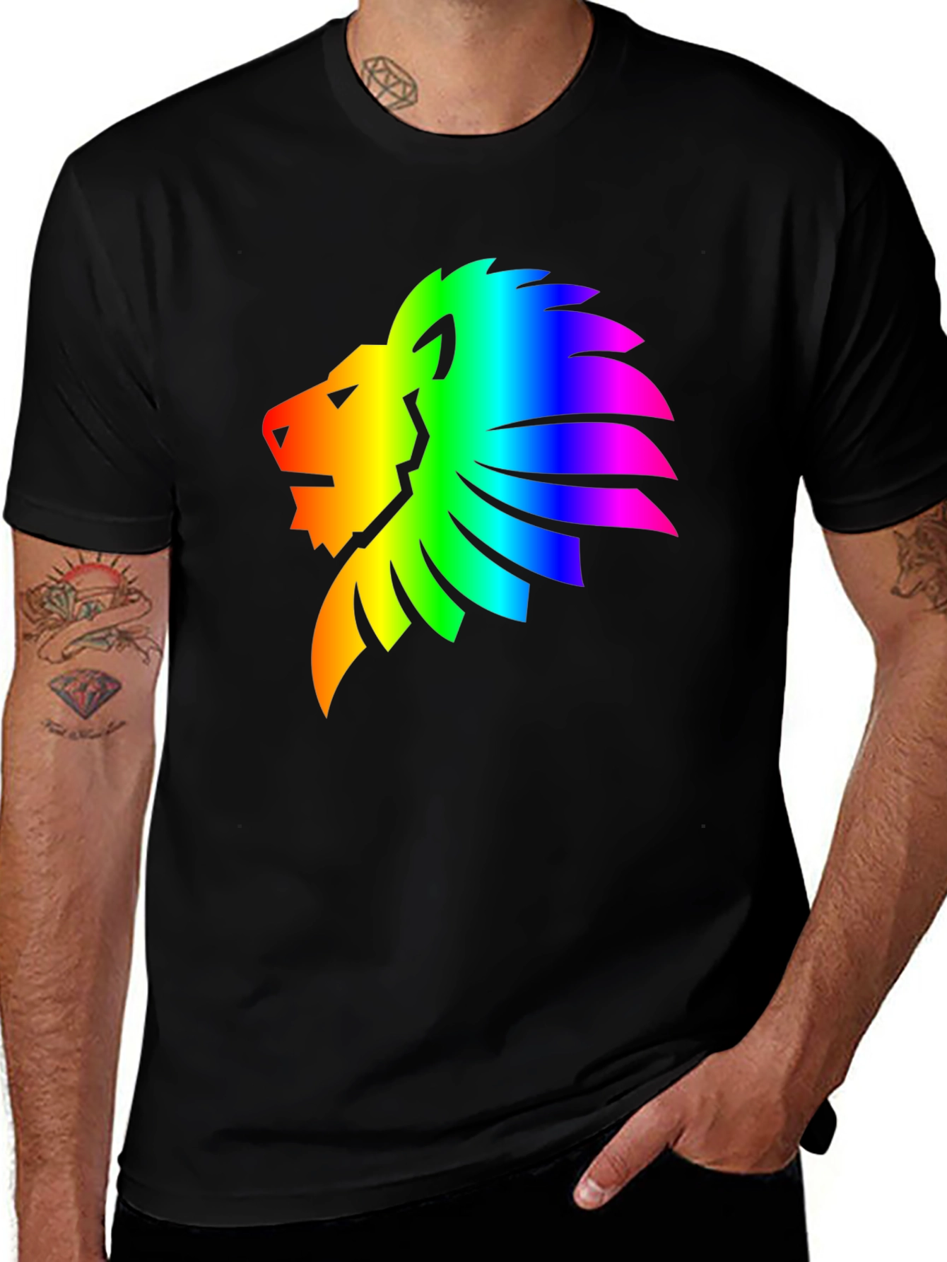 Rainbow Lion Graphic Tee - Mens Black T-Shirt
