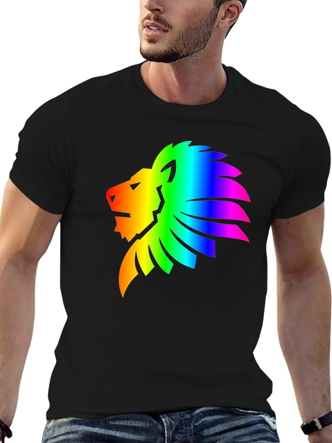Rainbow Lion Graphic Tee - Mens Black T-Shirt