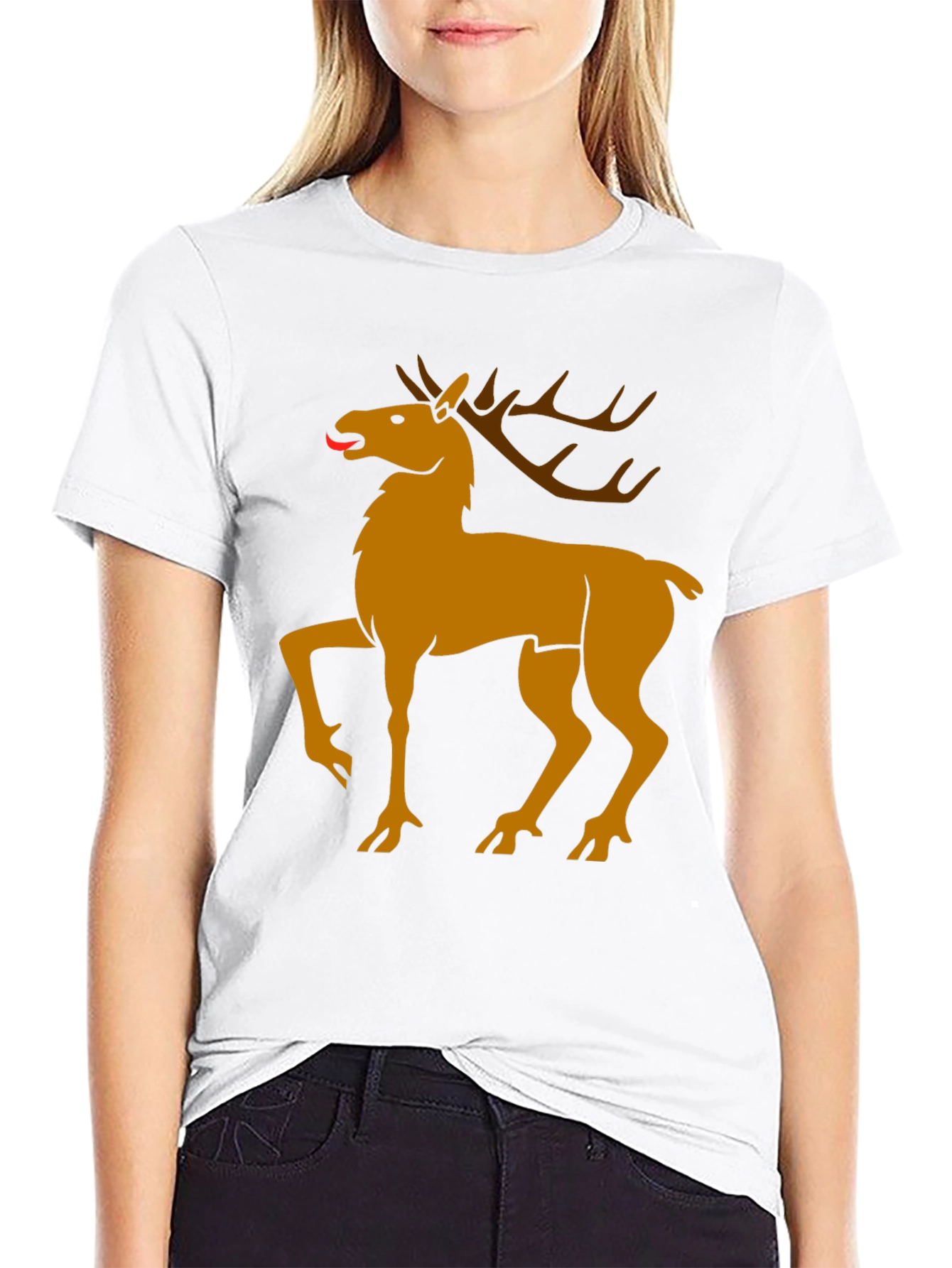 Black Tee with Golden Deer Graphic