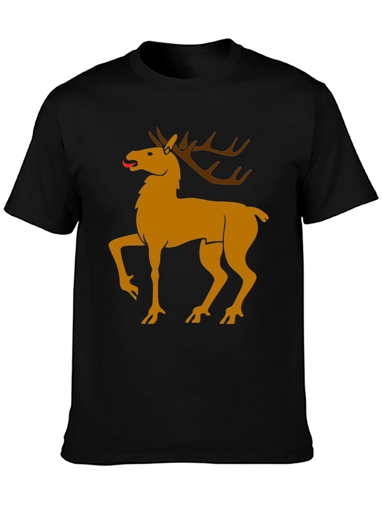 Black Tee with Golden Deer Graphic