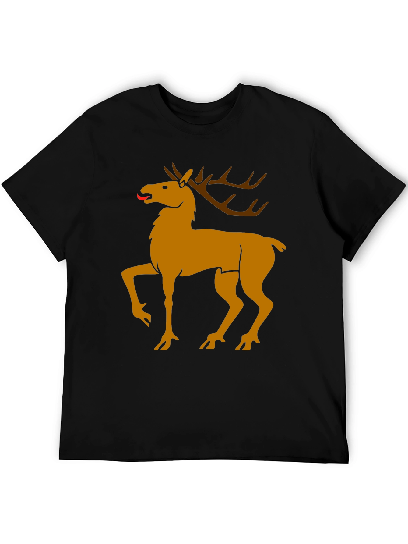 Black Tee with Golden Deer Graphic