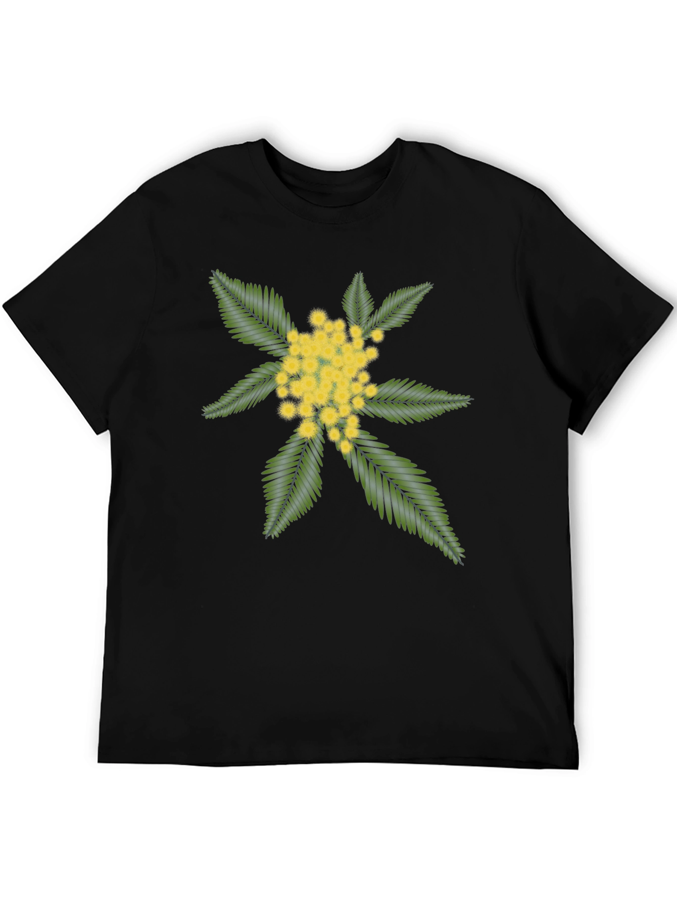 Black Tee with Embroidered Floral Design