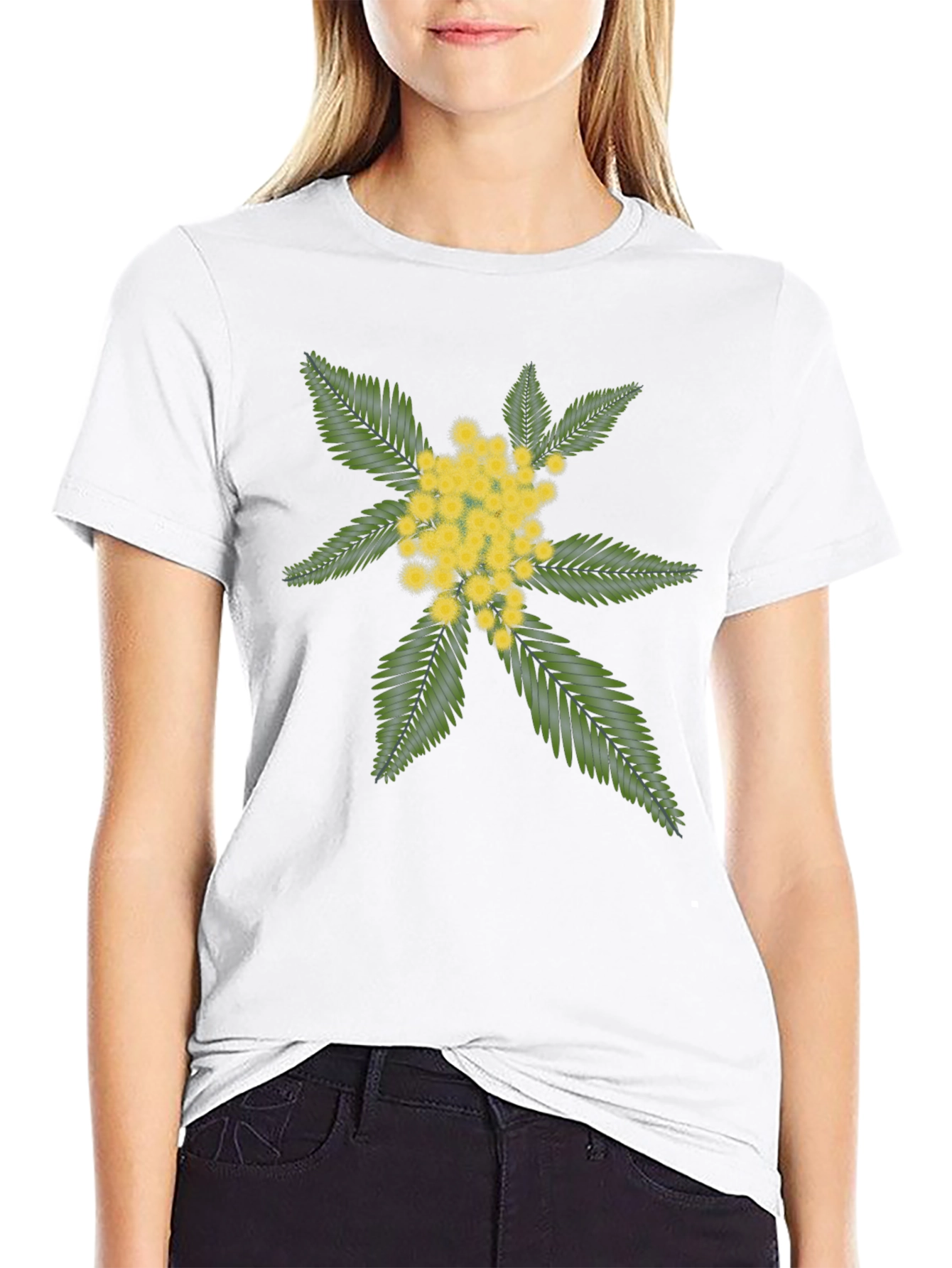 Black Tee with Embroidered Floral Design
