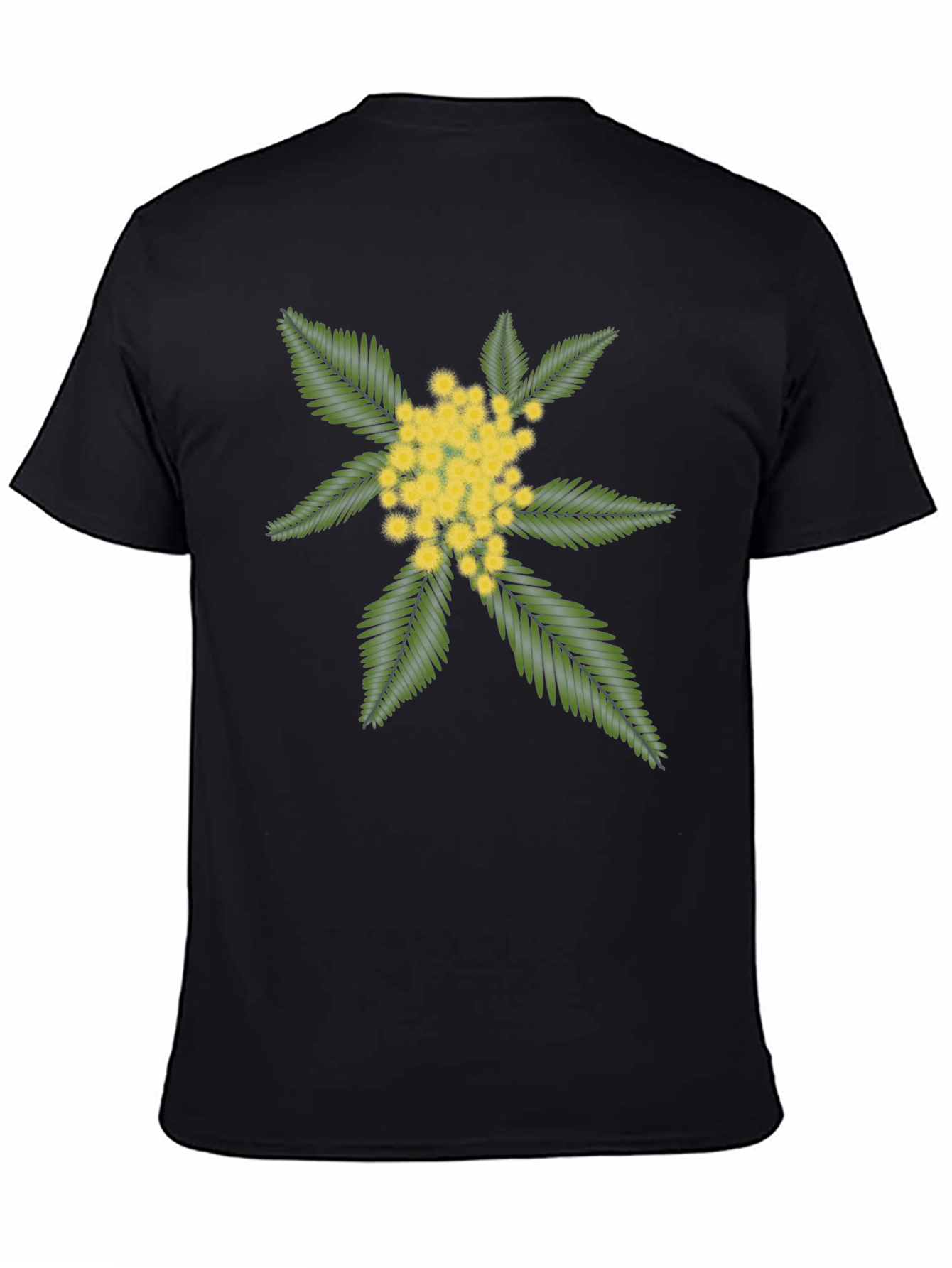 Black Tee with Embroidered Floral Design