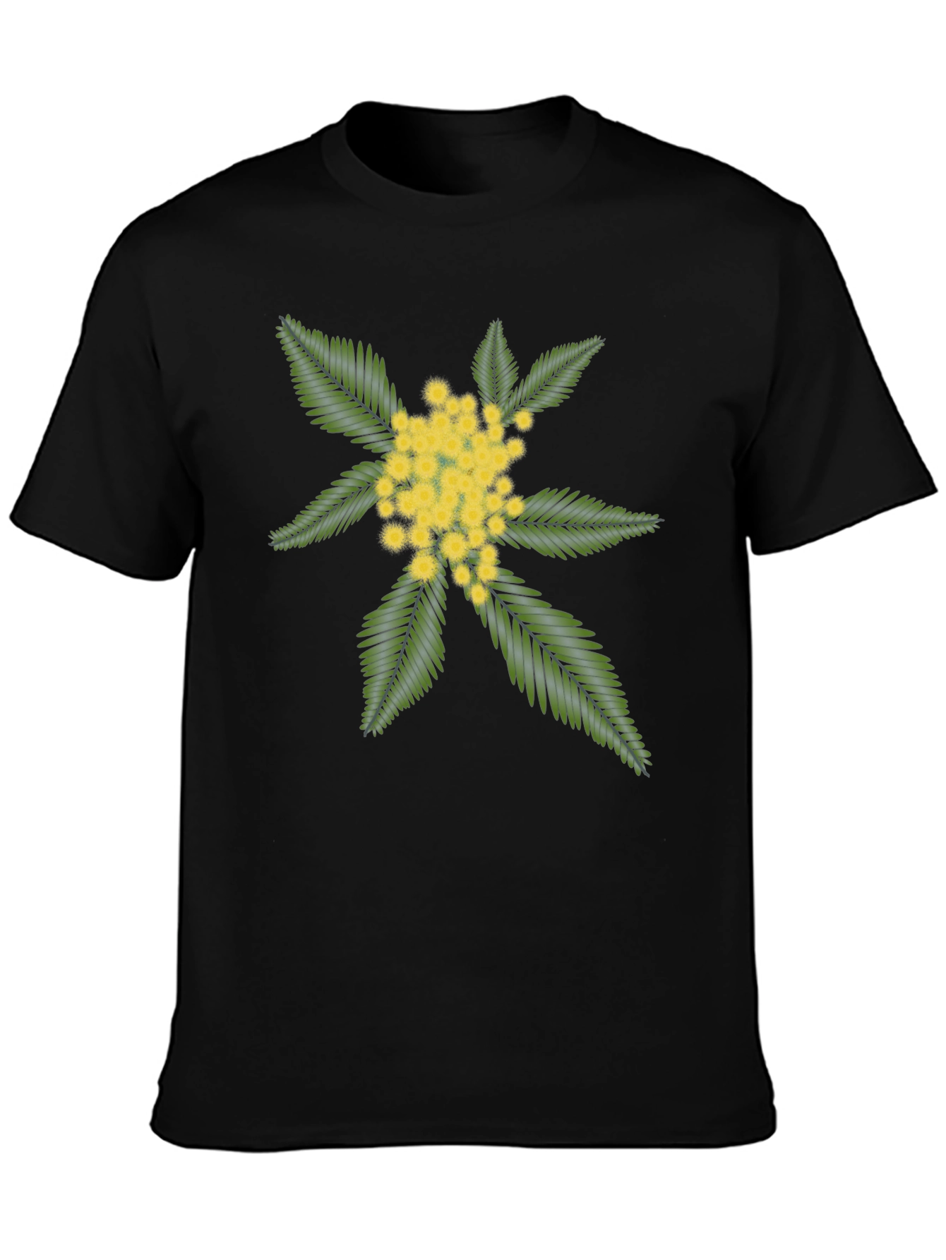 Black Tee with Embroidered Floral Design