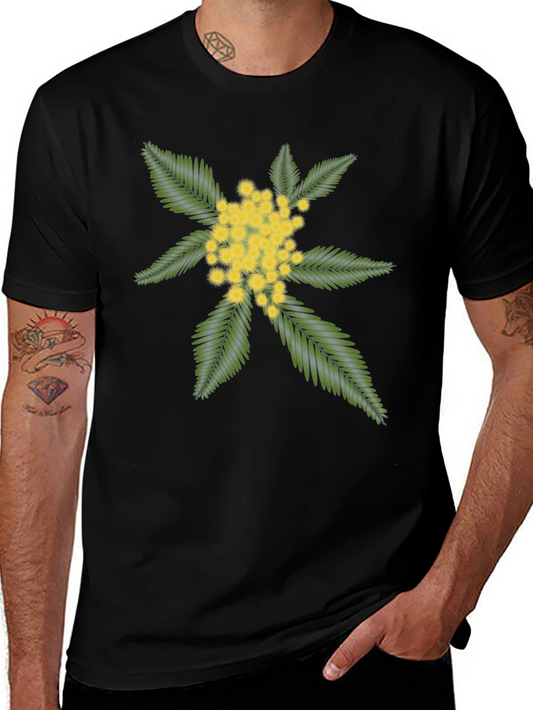 Black Tee with Embroidered Floral Design