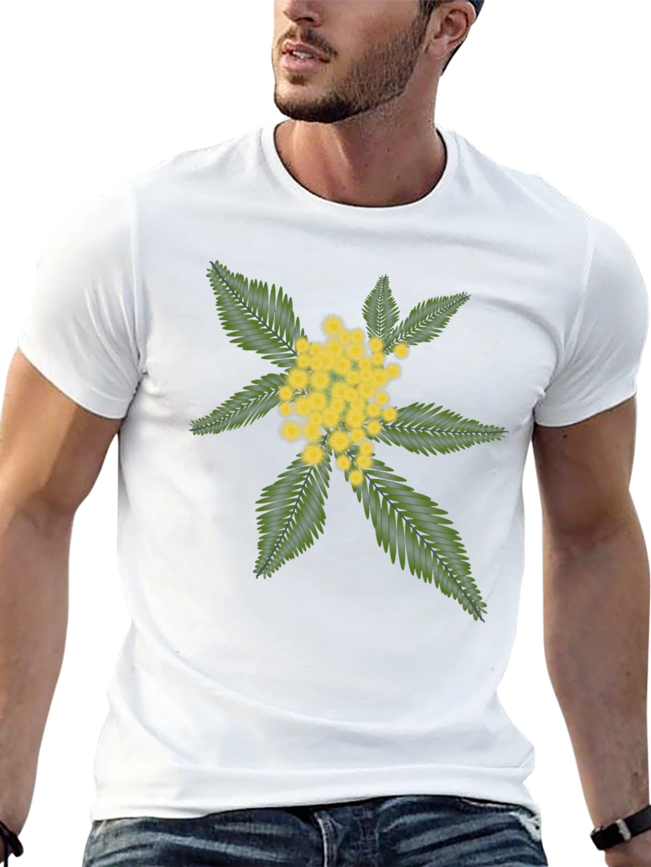Black Tee with Embroidered Floral Design