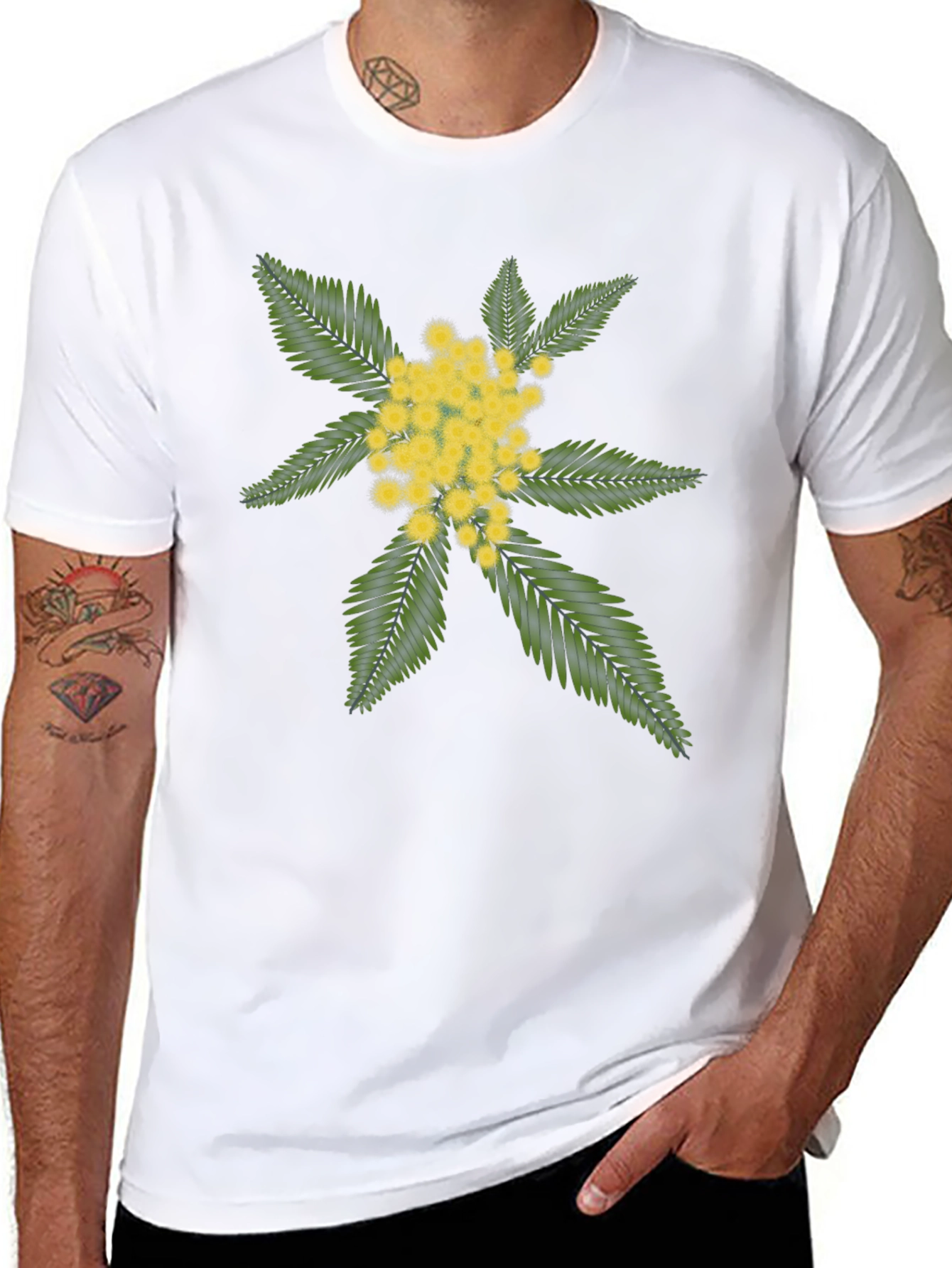 Black Tee with Embroidered Floral Design
