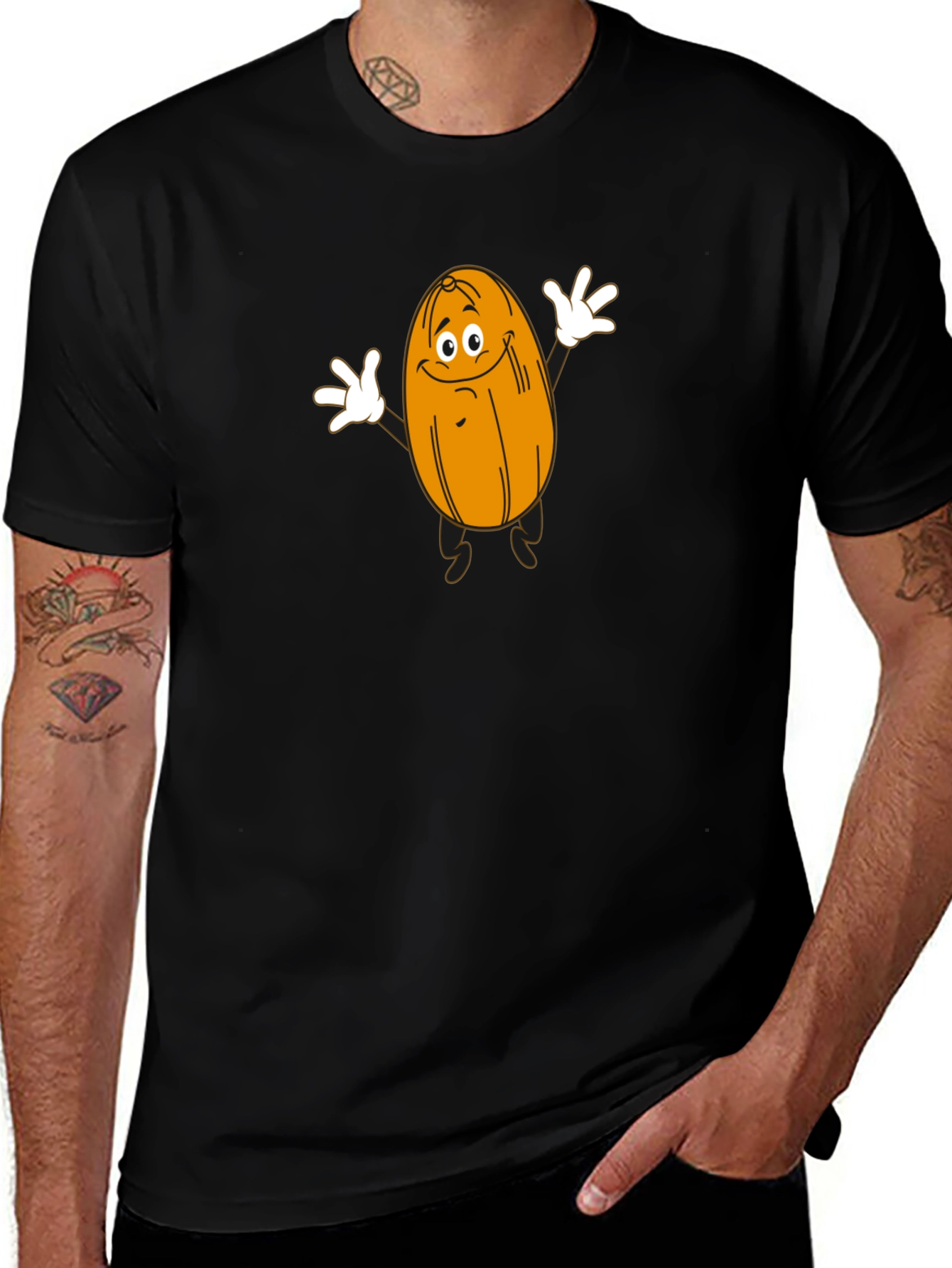 Funny Cartoon Date Fruit Black T-Shirt