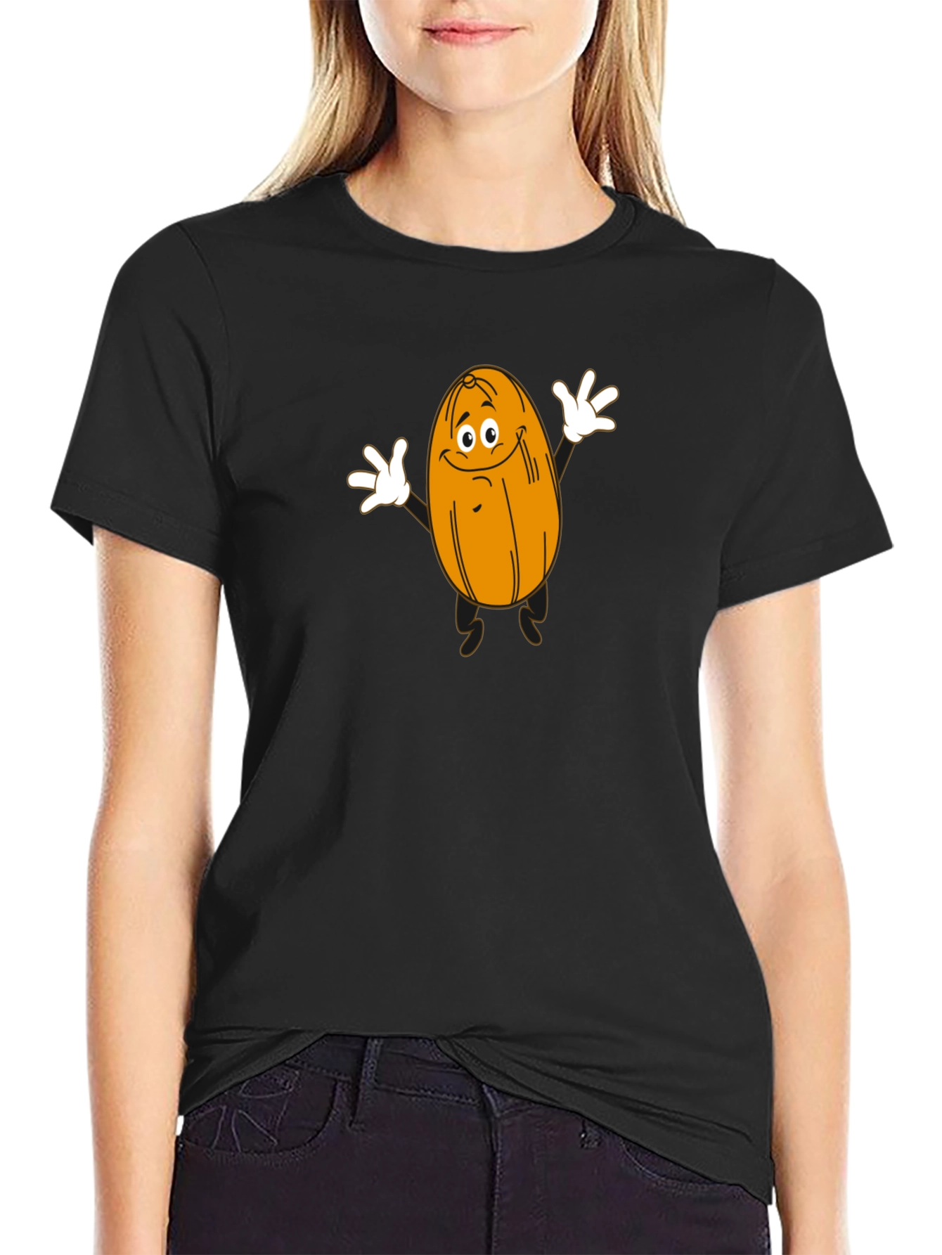 Funny Cartoon Date Fruit Black T-Shirt