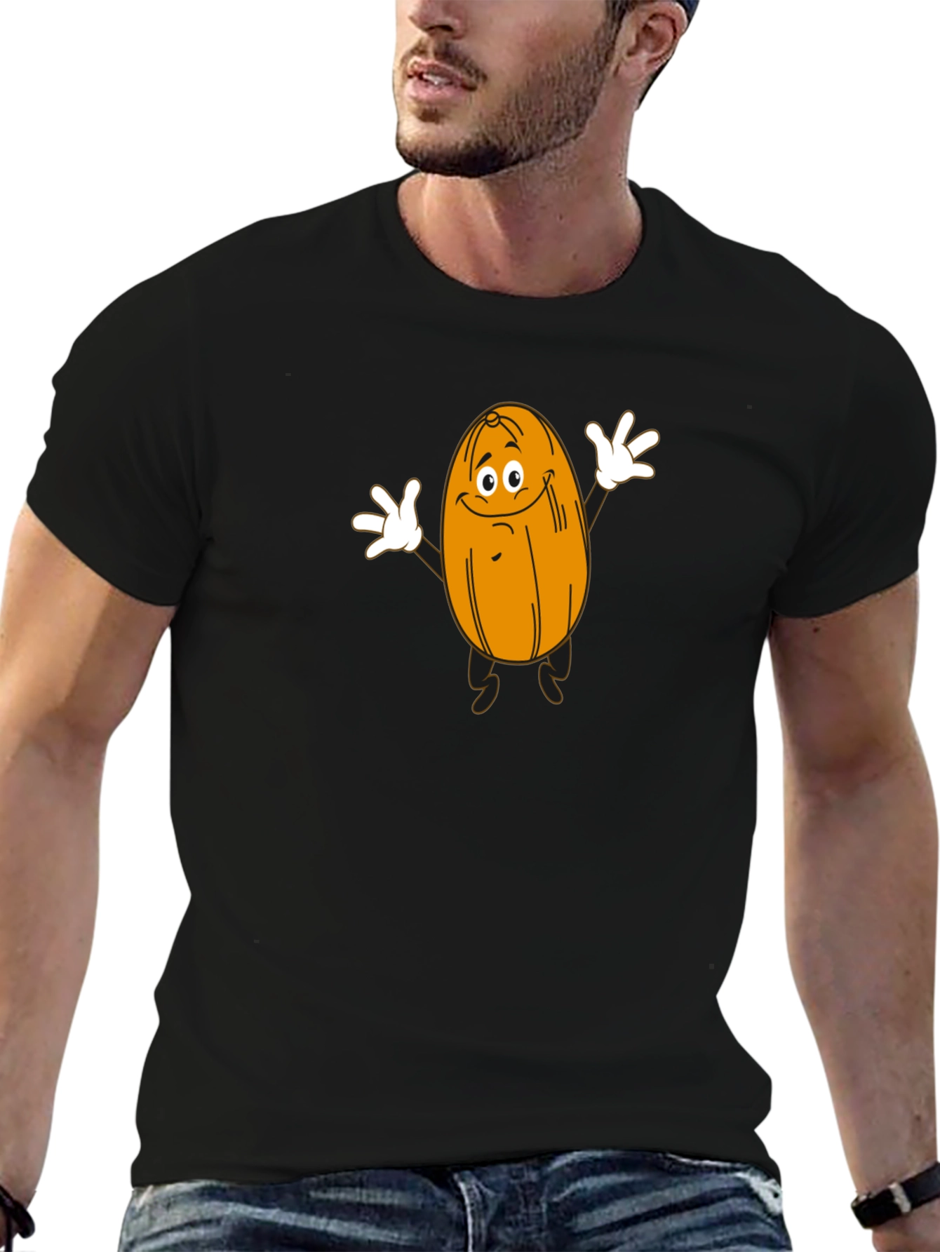 Funny Cartoon Date Fruit Black T-Shirt