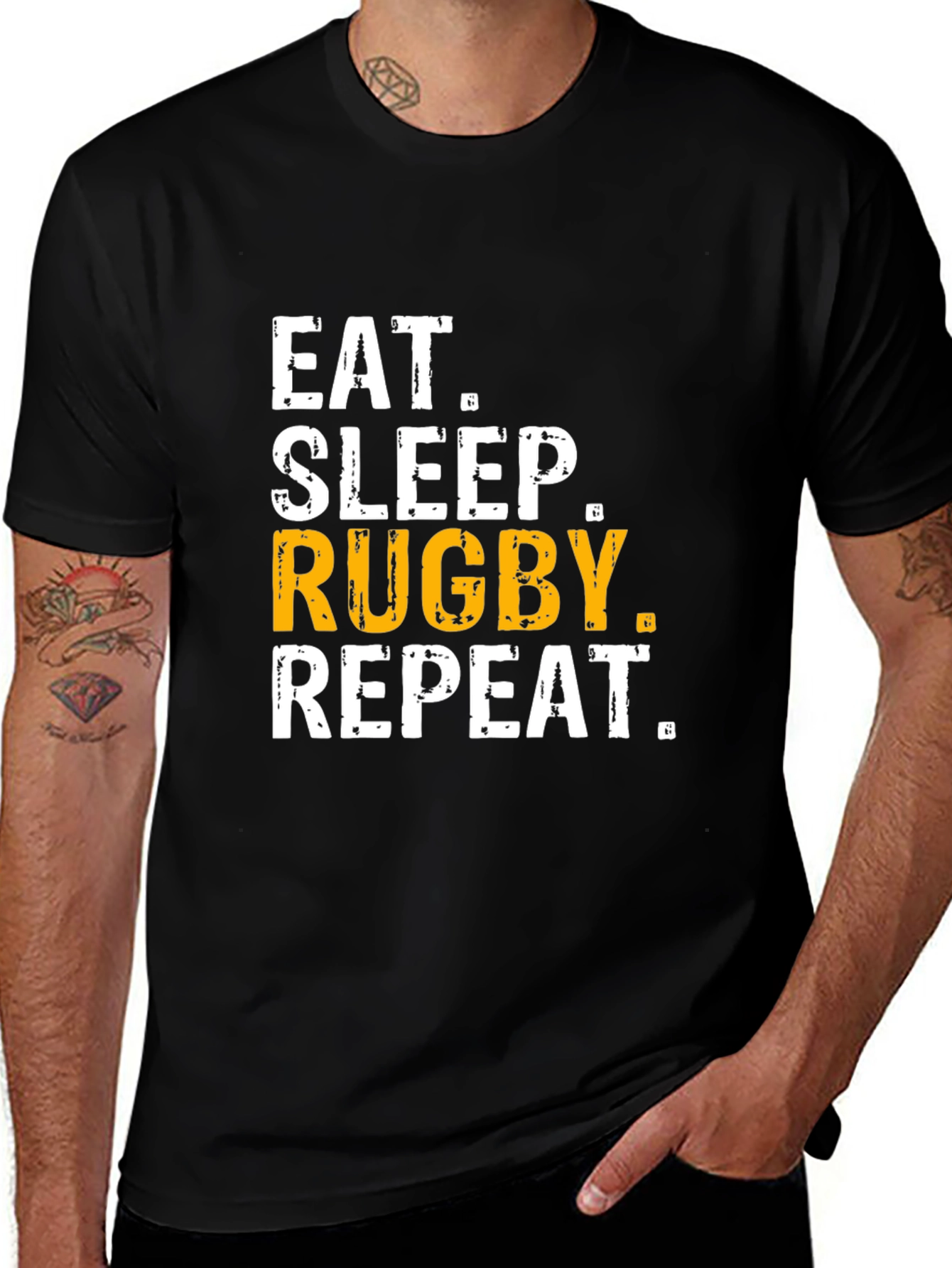 Eat Sleep Rugby Repeat T-Shirt - Black