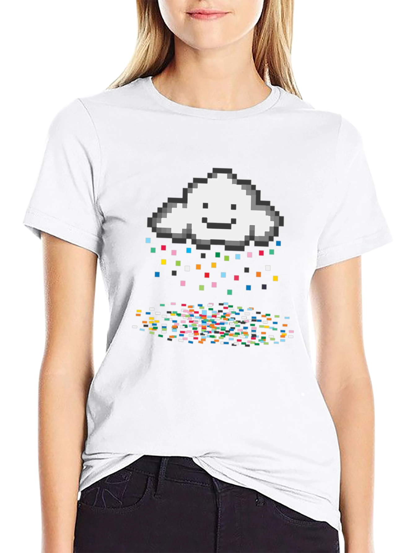 Pixel Rain Cloud Black T-Shirt