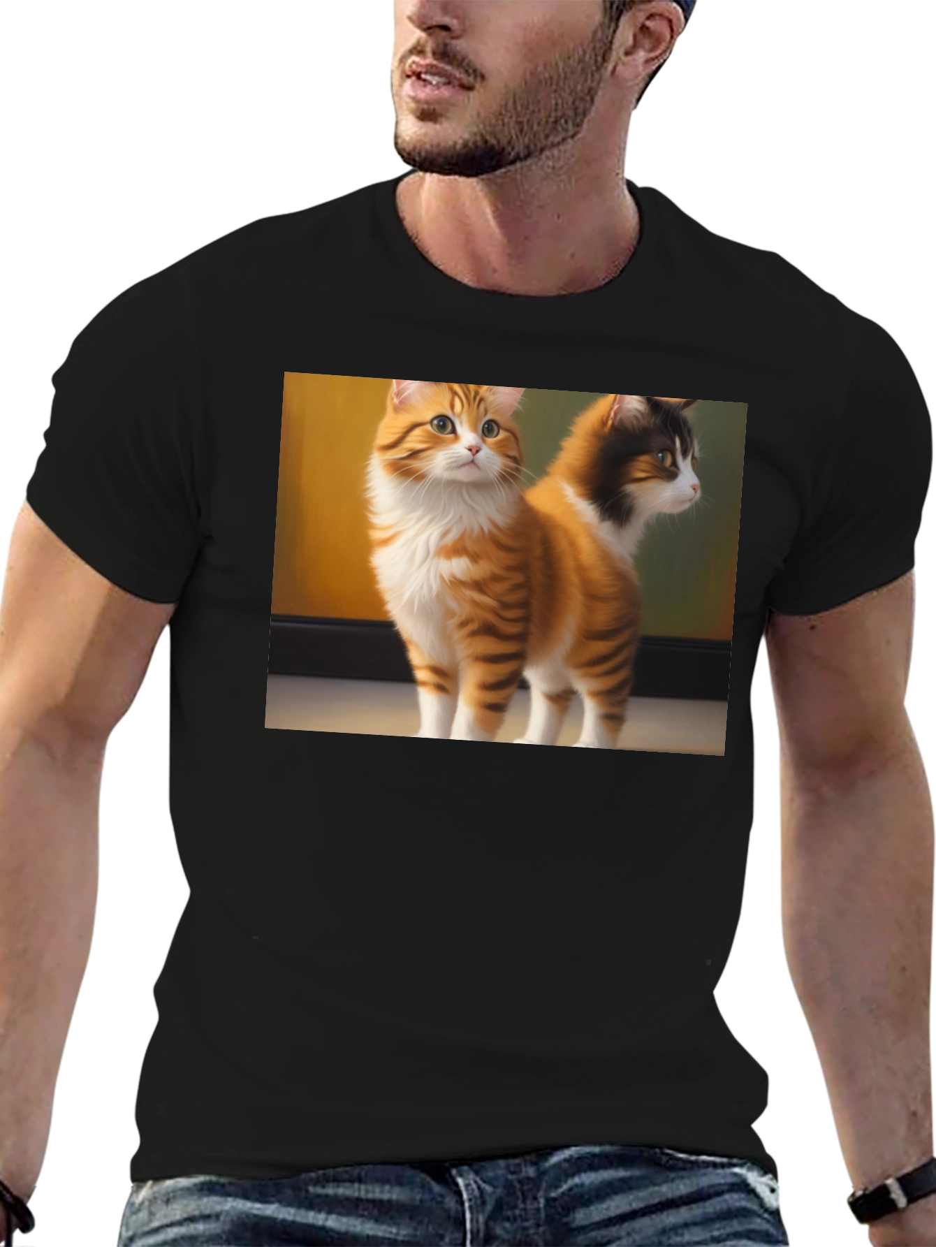 Cute Cat Graphic Black T-Shirt