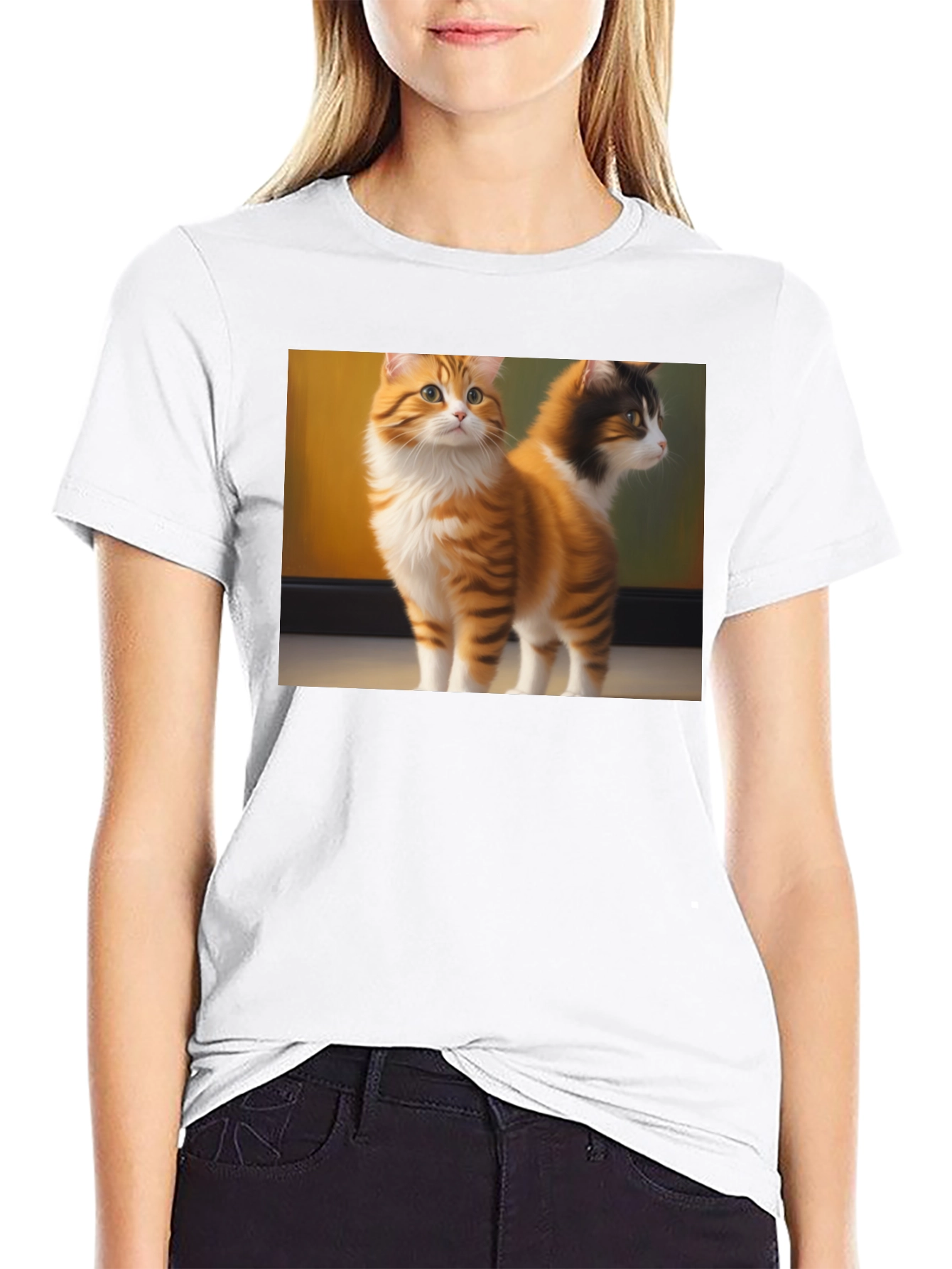 Cute Cat Graphic Black T-Shirt