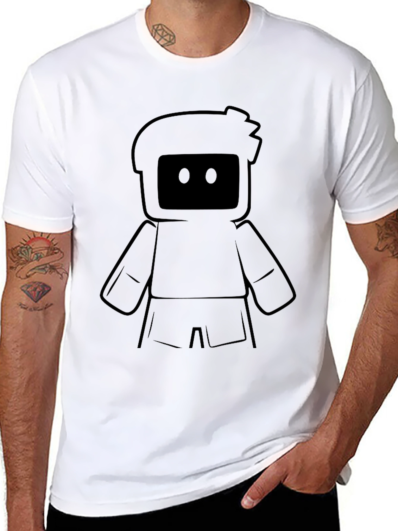 Cool Black Graphic Tee - Robot Design