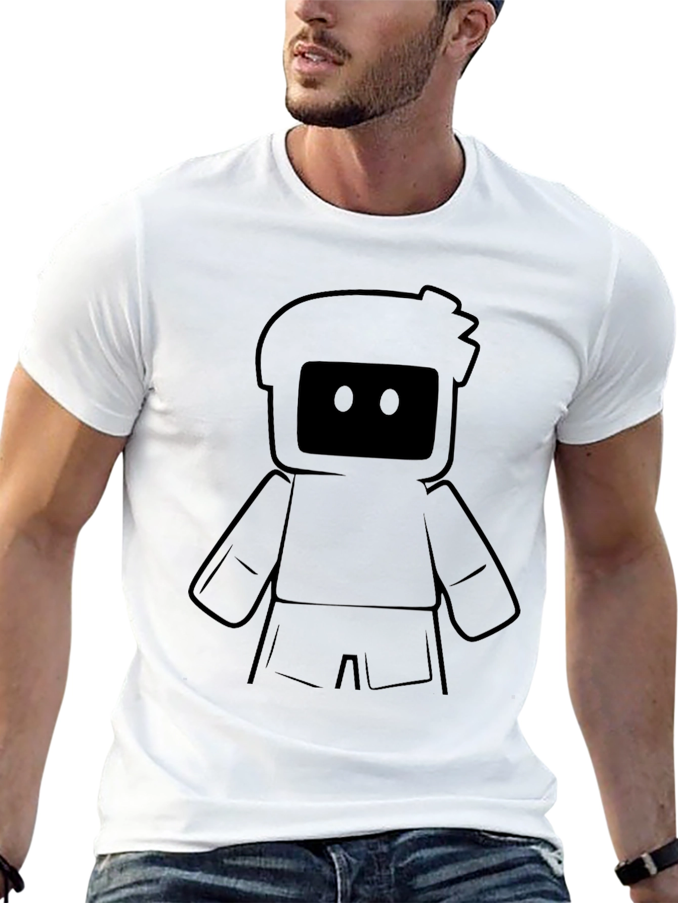 Cool Black Graphic Tee - Robot Design