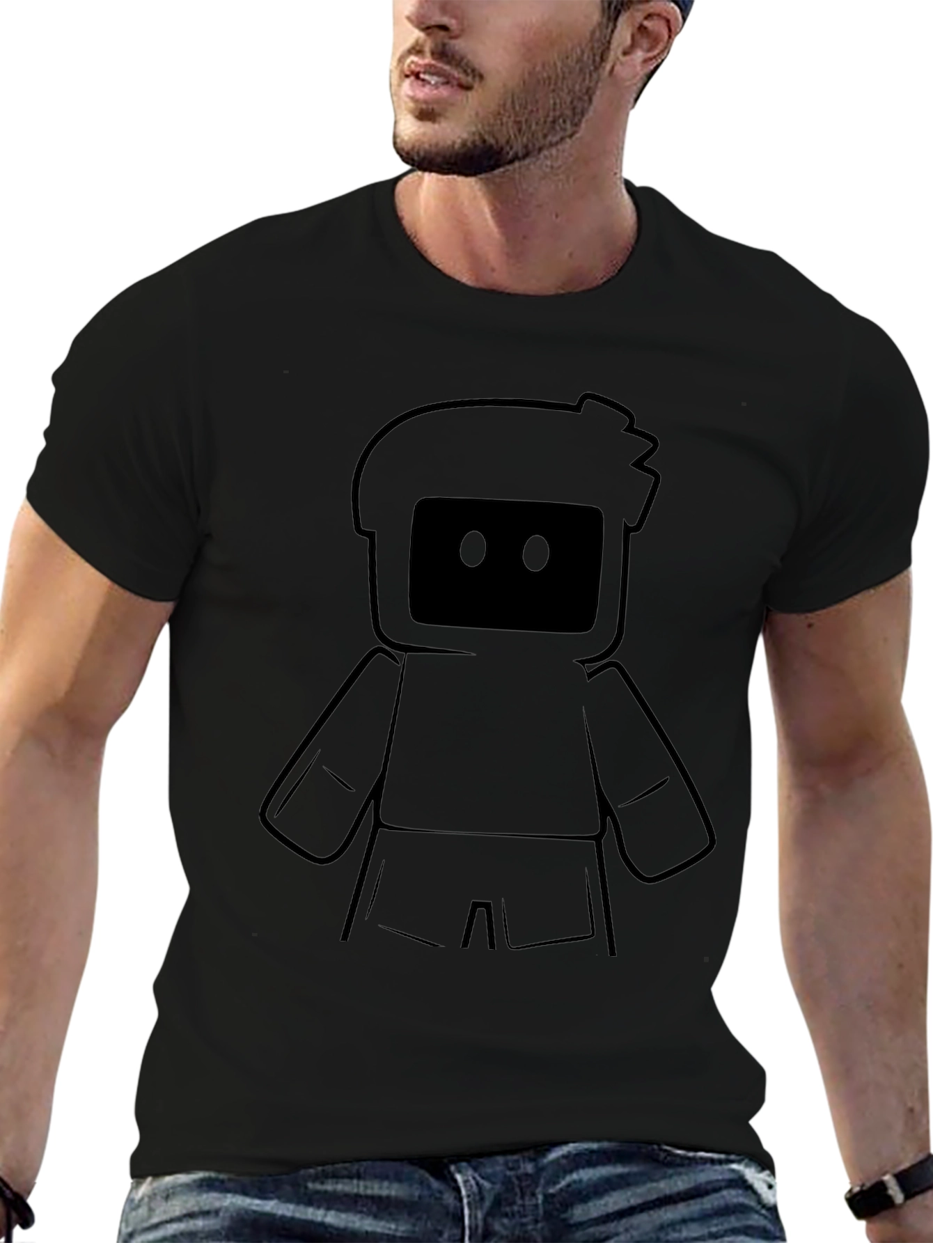 Cool Black Graphic Tee - Robot Design