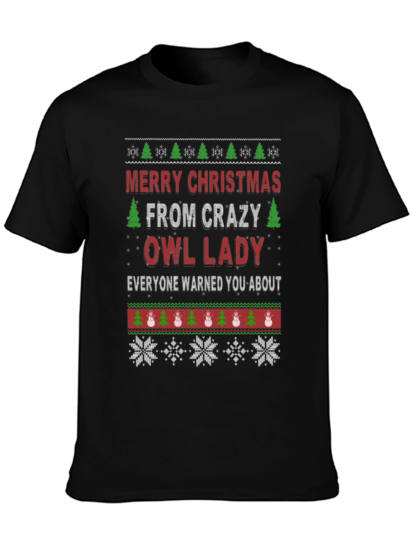Crazy Owl Lady Christmas T-Shirt - Holiday Apparel