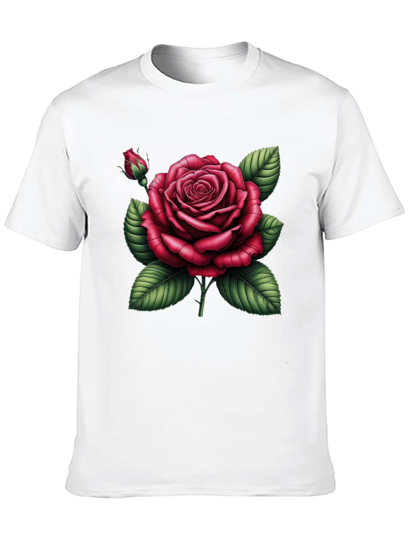 Black T-Shirt with Detailed Red Rose Graphic