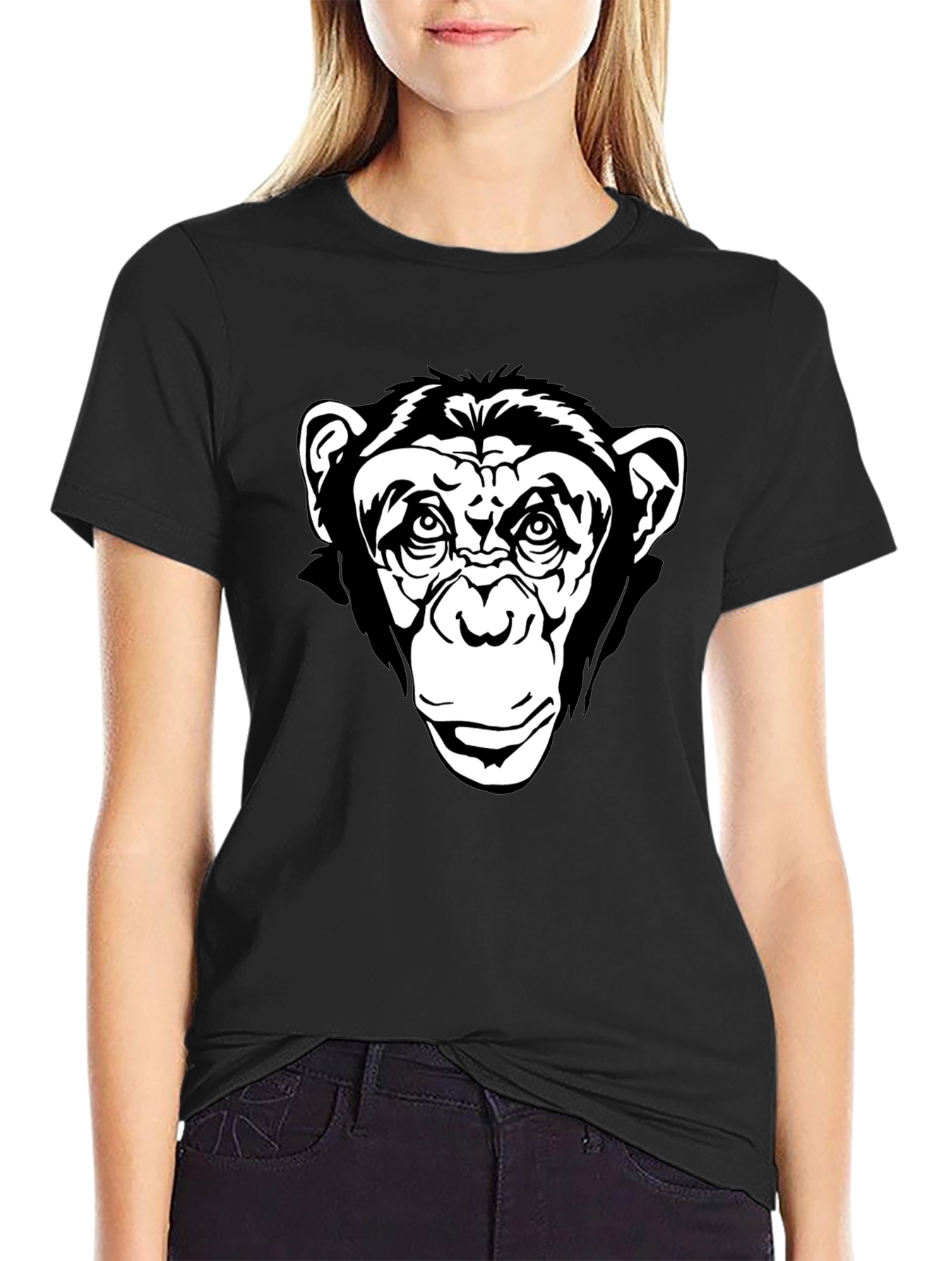 Chimpanzee Graphic Black T-Shirt - Classic Crew Neck Tee