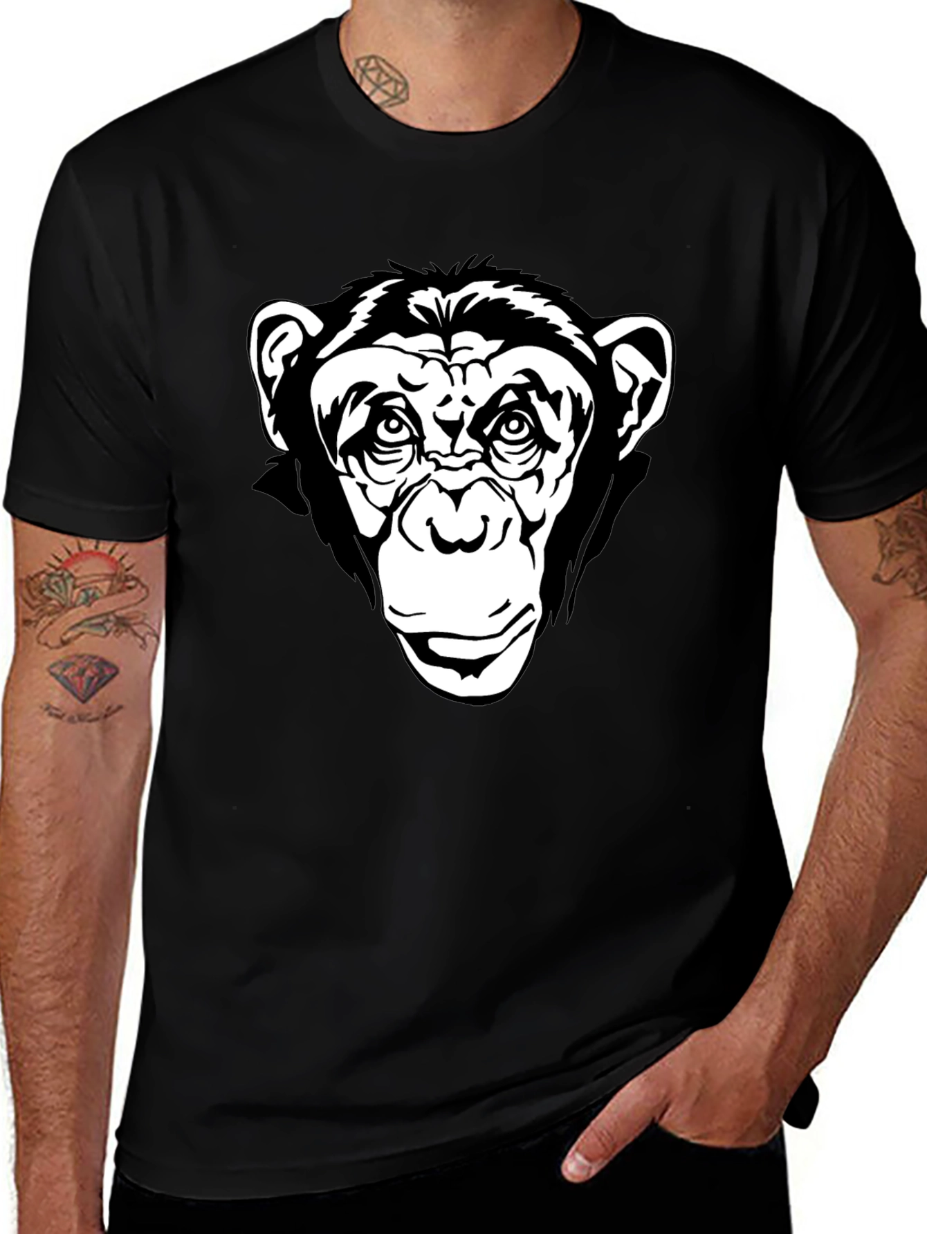 Chimpanzee Graphic Black T-Shirt - Classic Crew Neck Tee