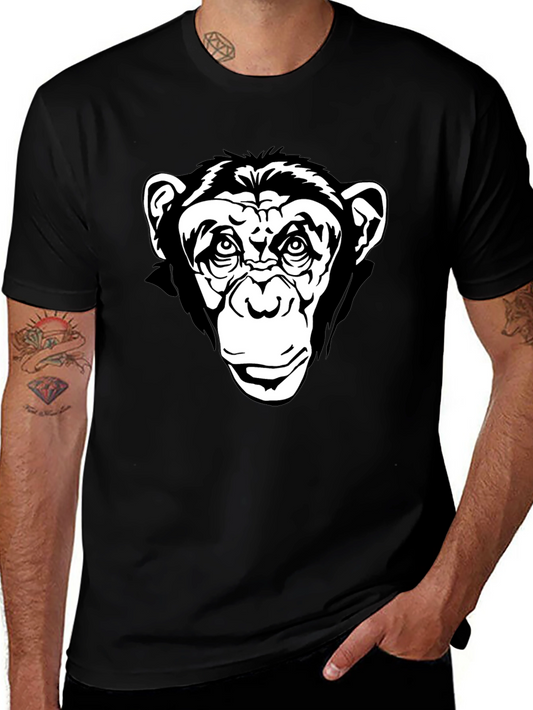 Chimpanzee Graphic Black T-Shirt - Classic Crew Neck Tee