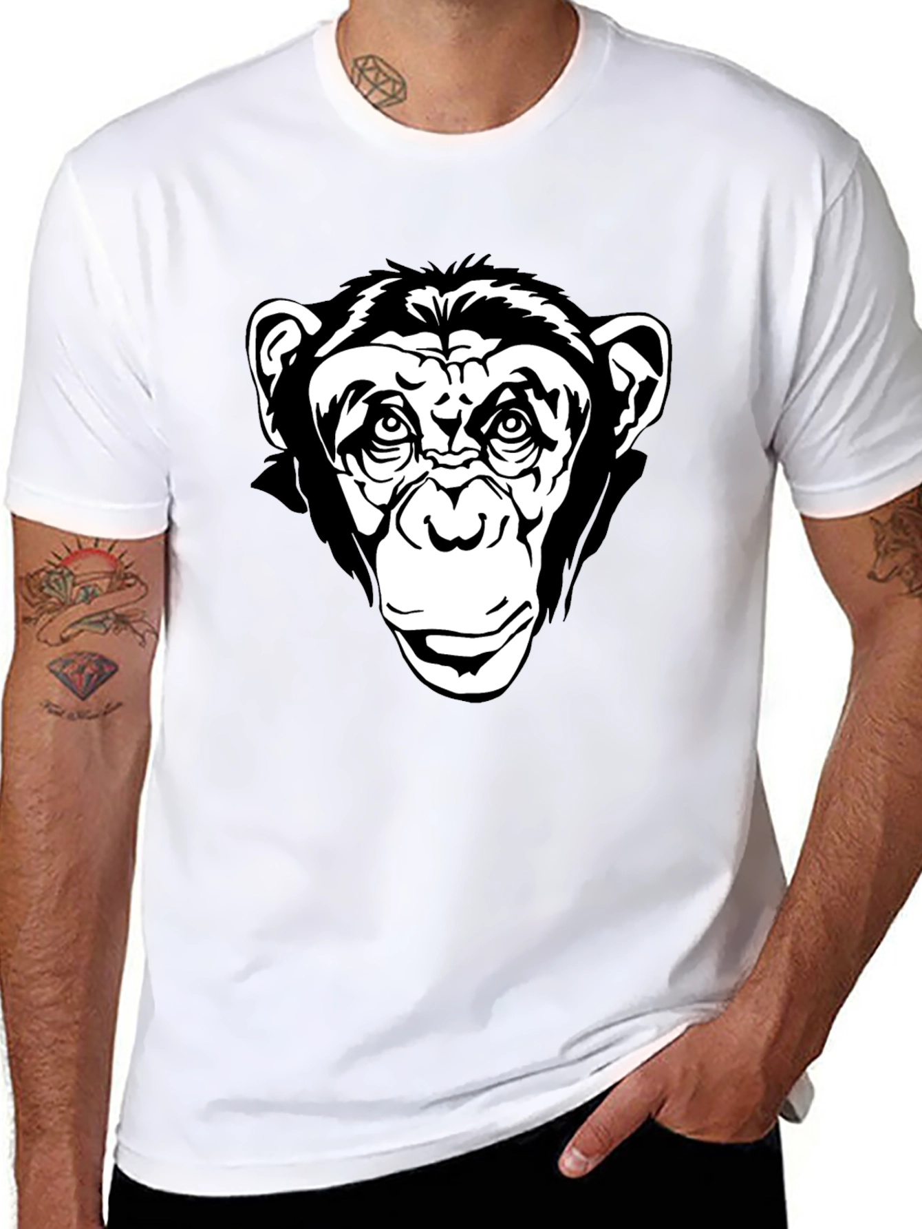Chimpanzee Graphic Black T-Shirt - Classic Crew Neck Tee