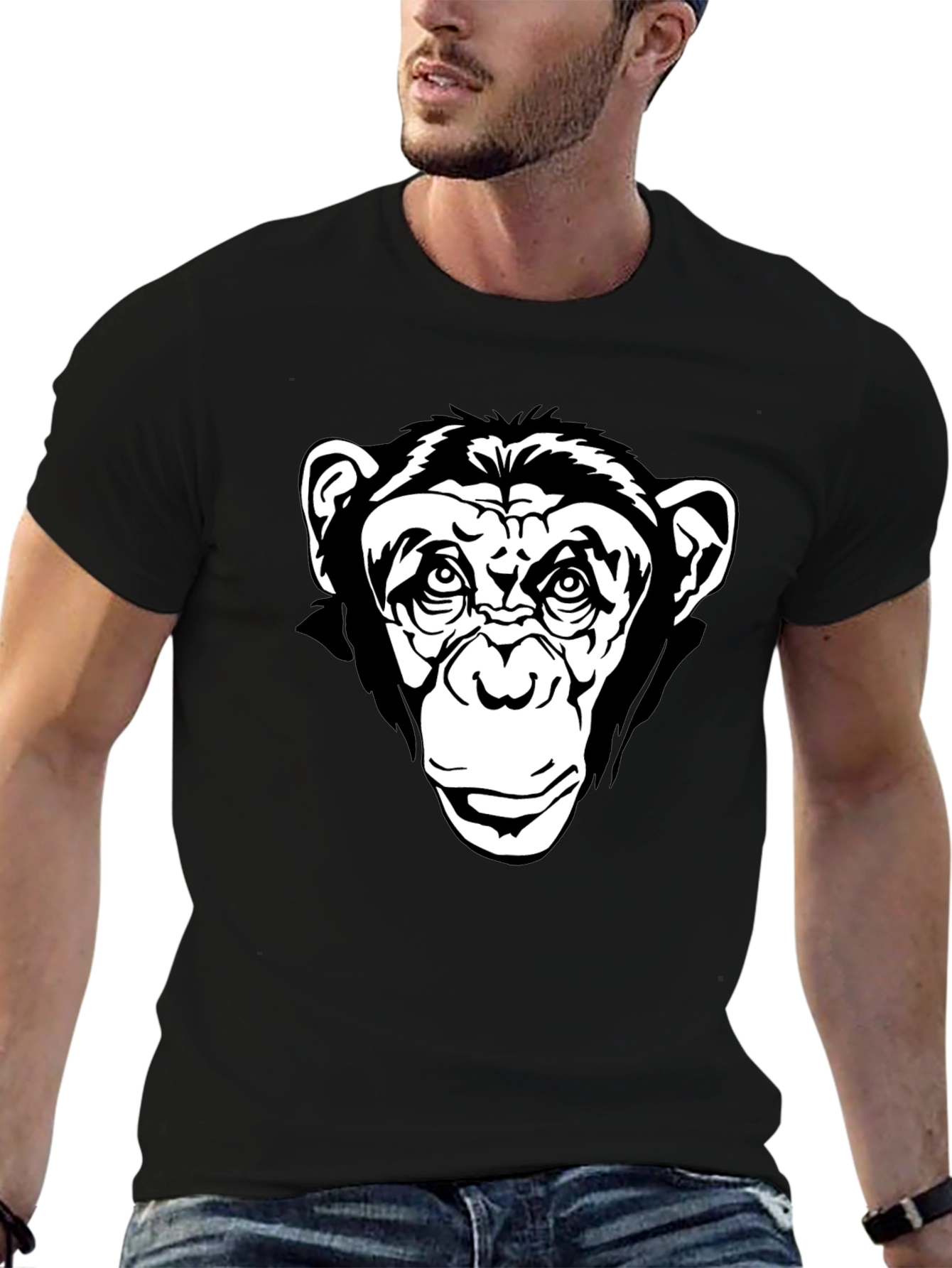 Chimpanzee Graphic Black T-Shirt - Classic Crew Neck Tee
