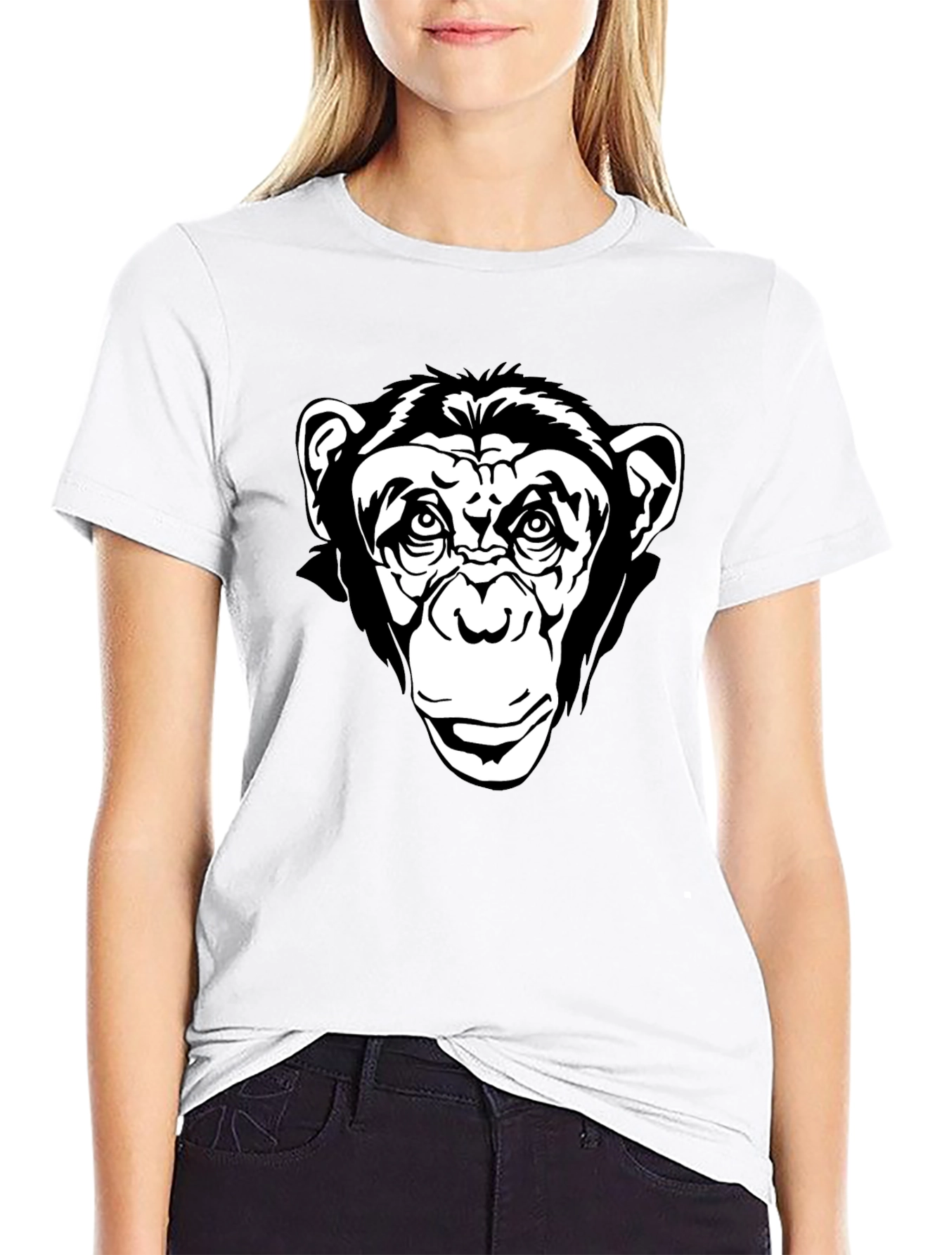 Chimpanzee Graphic Black T-Shirt - Classic Crew Neck Tee