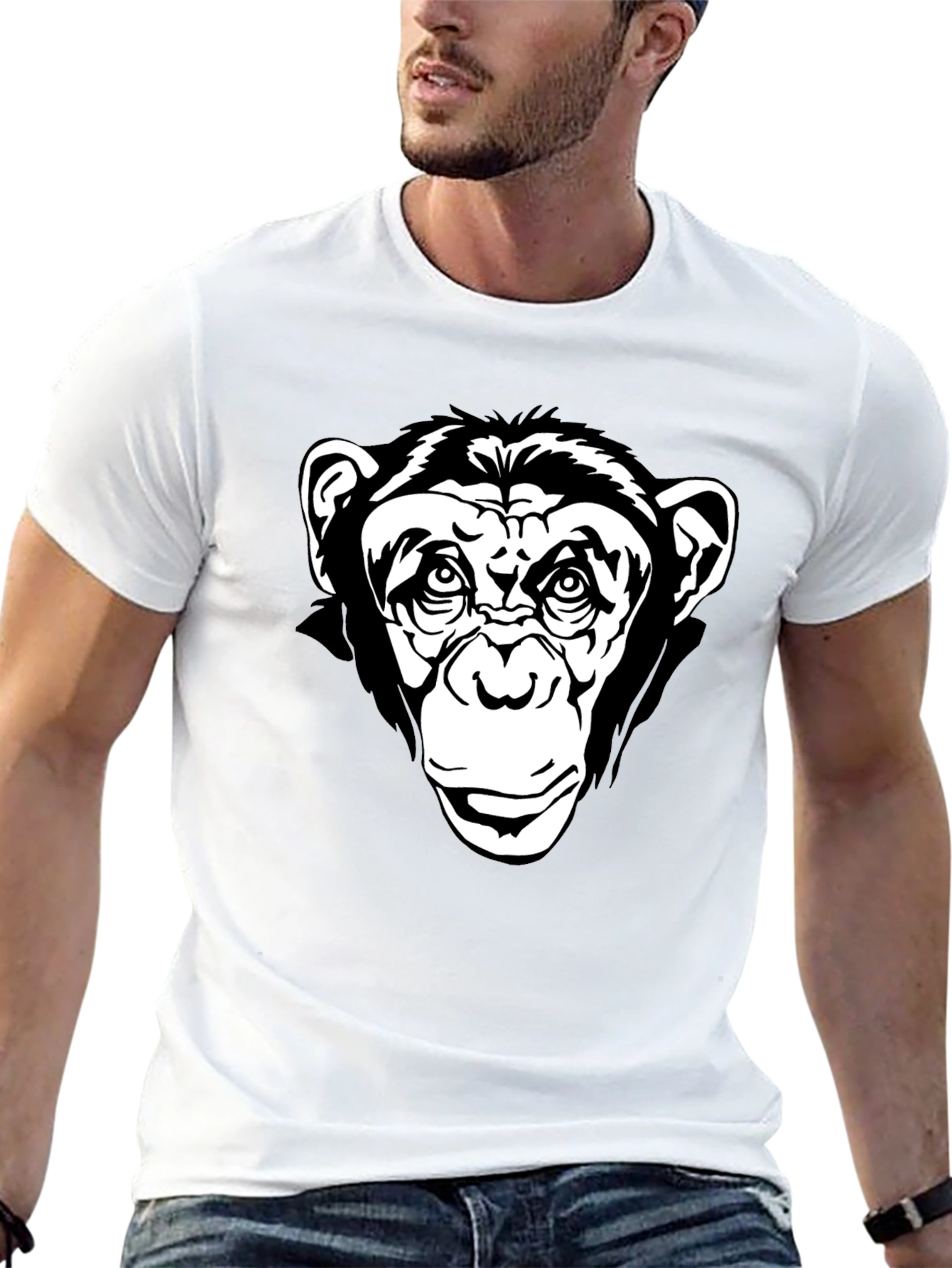 Chimpanzee Graphic Black T-Shirt - Classic Crew Neck Tee