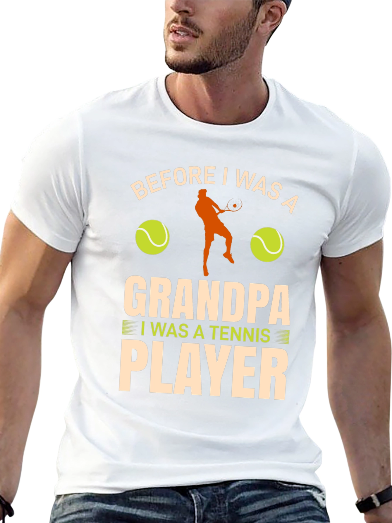 Grandpa Tennis Player Graphic T-Shirt