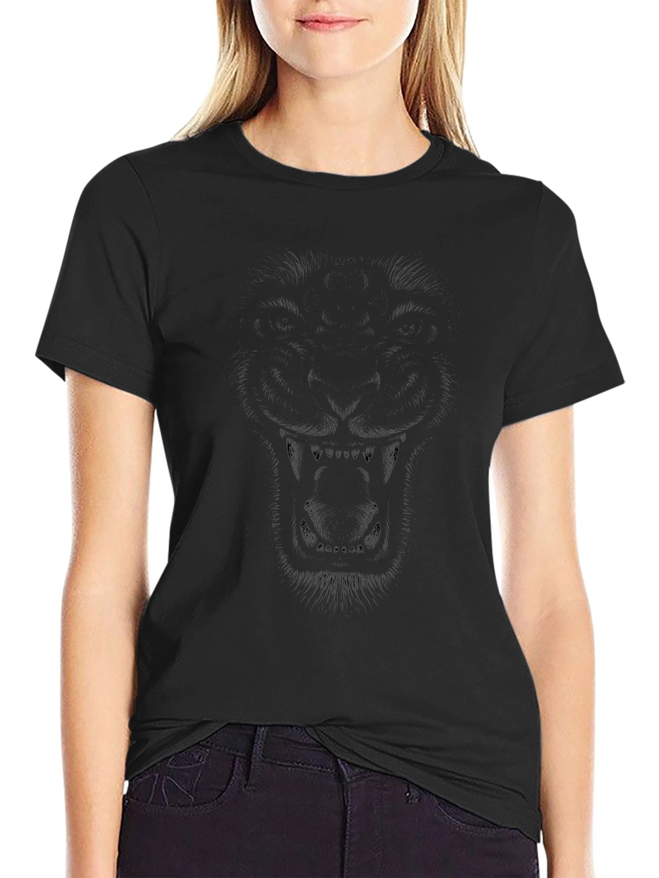 Mens Black Graphic Tee - Lion Face Design