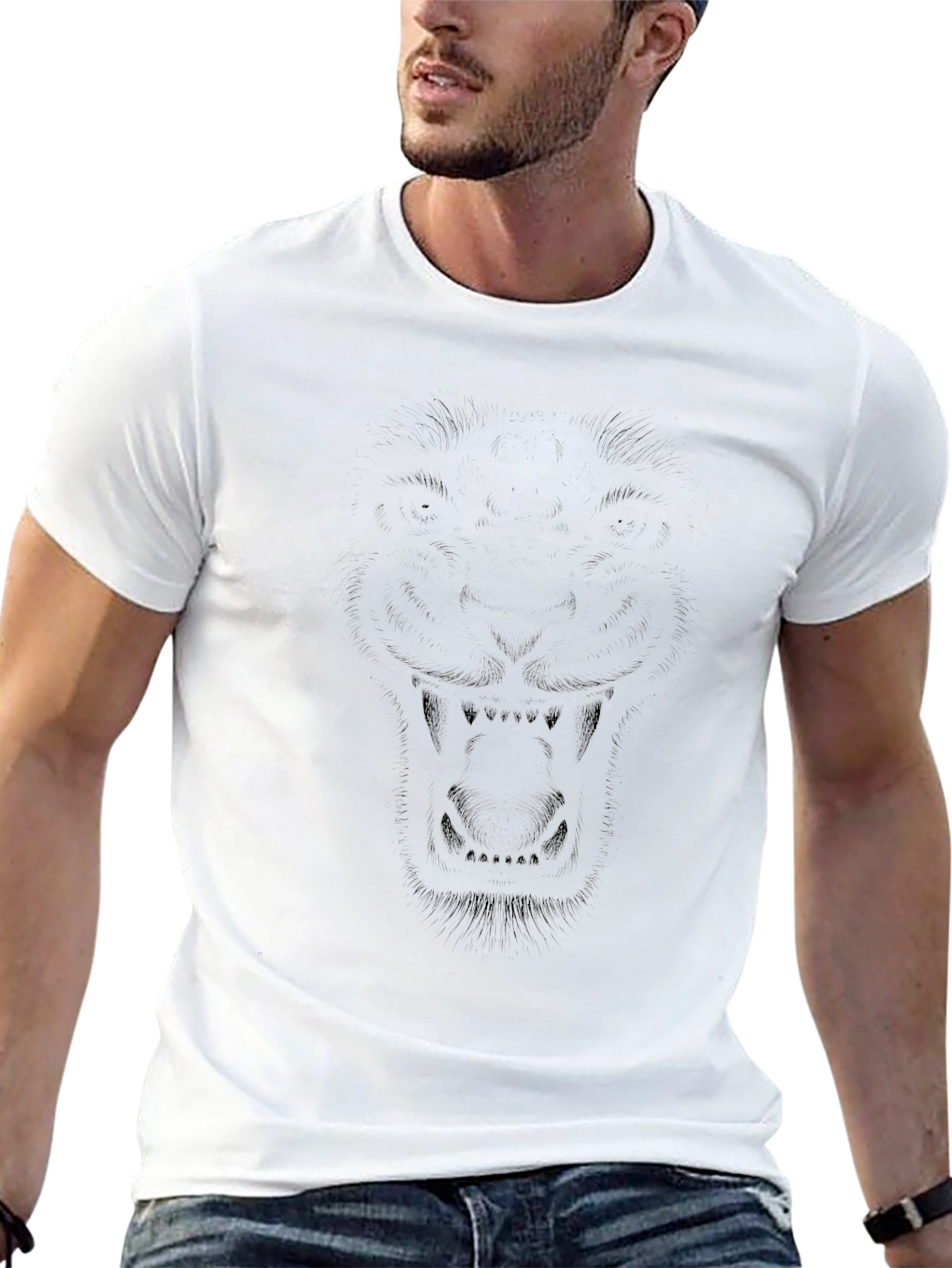 Mens Black Graphic Tee - Lion Face Design