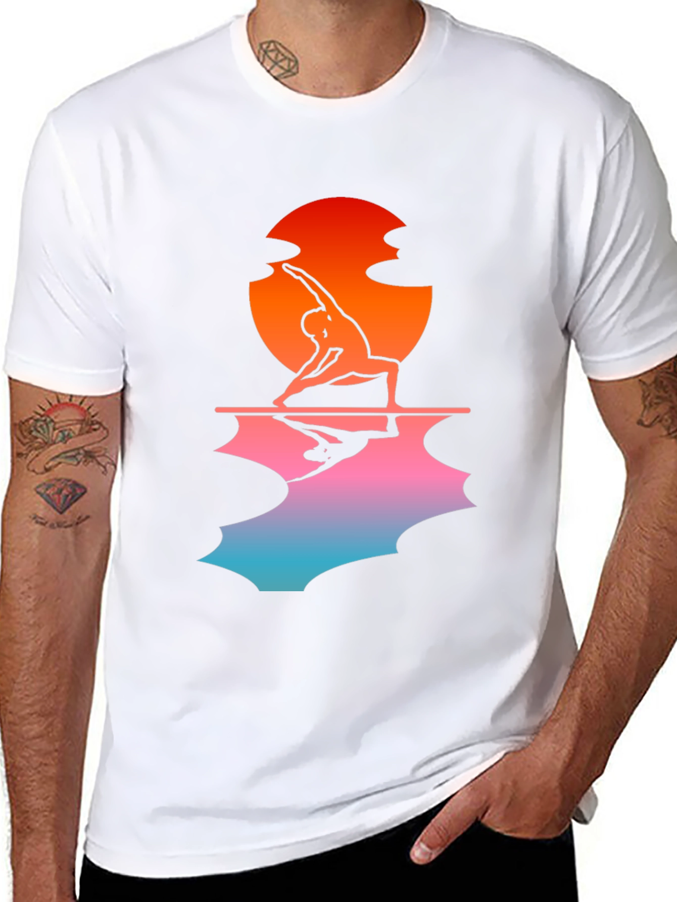 Sunset Yoga Pose Black T-Shirt