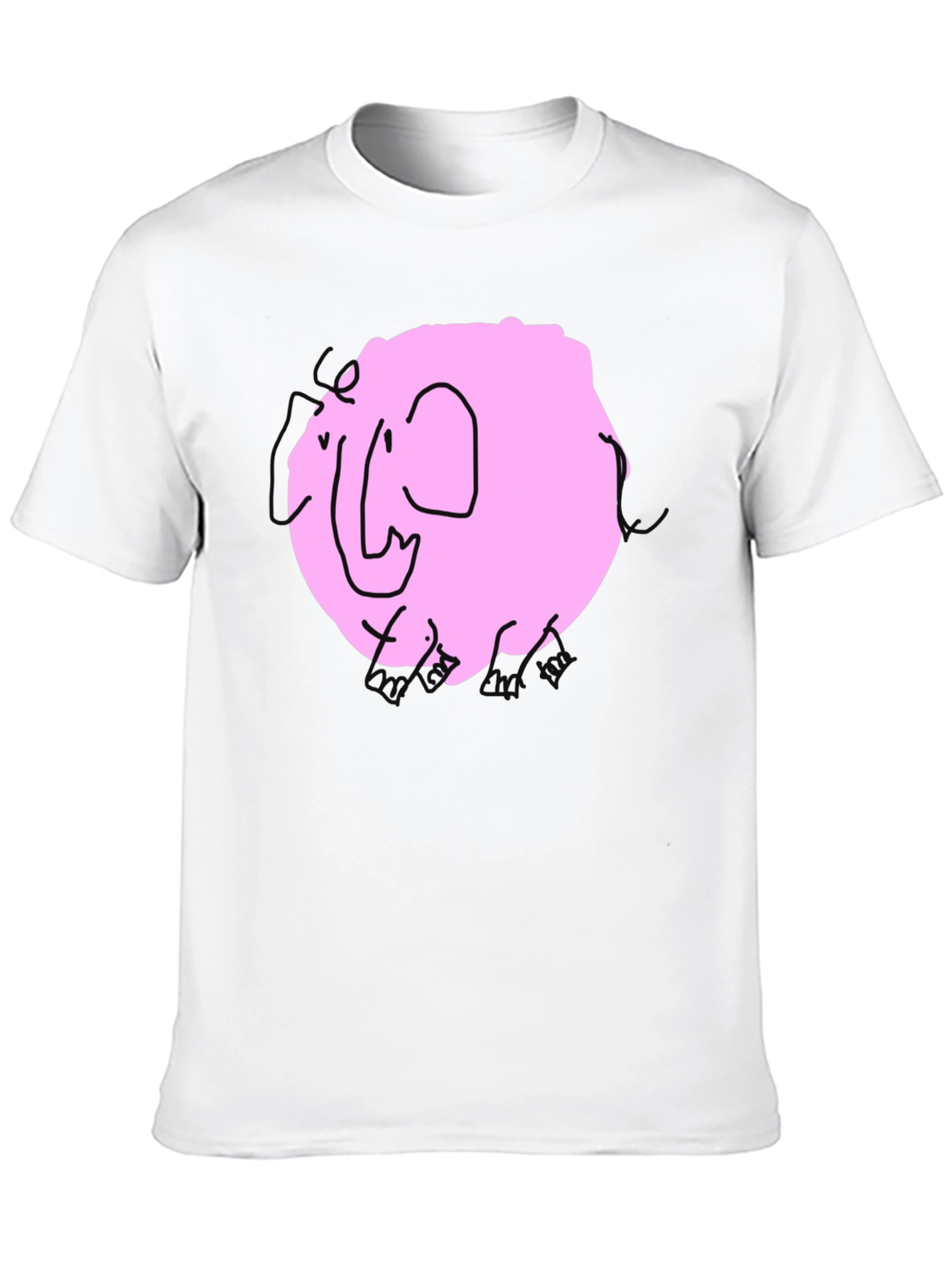 Pink Elephant Graphic Tee - Black Cotton Casual Shirt