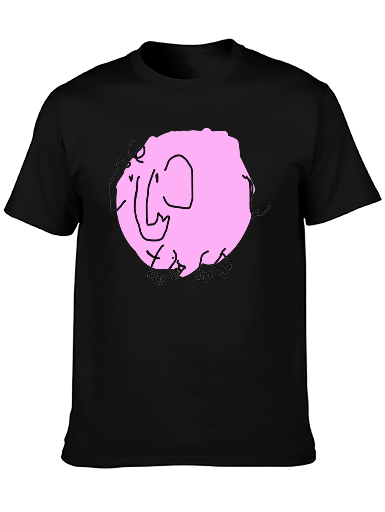 Pink Elephant Graphic Tee - Black Cotton Casual Shirt