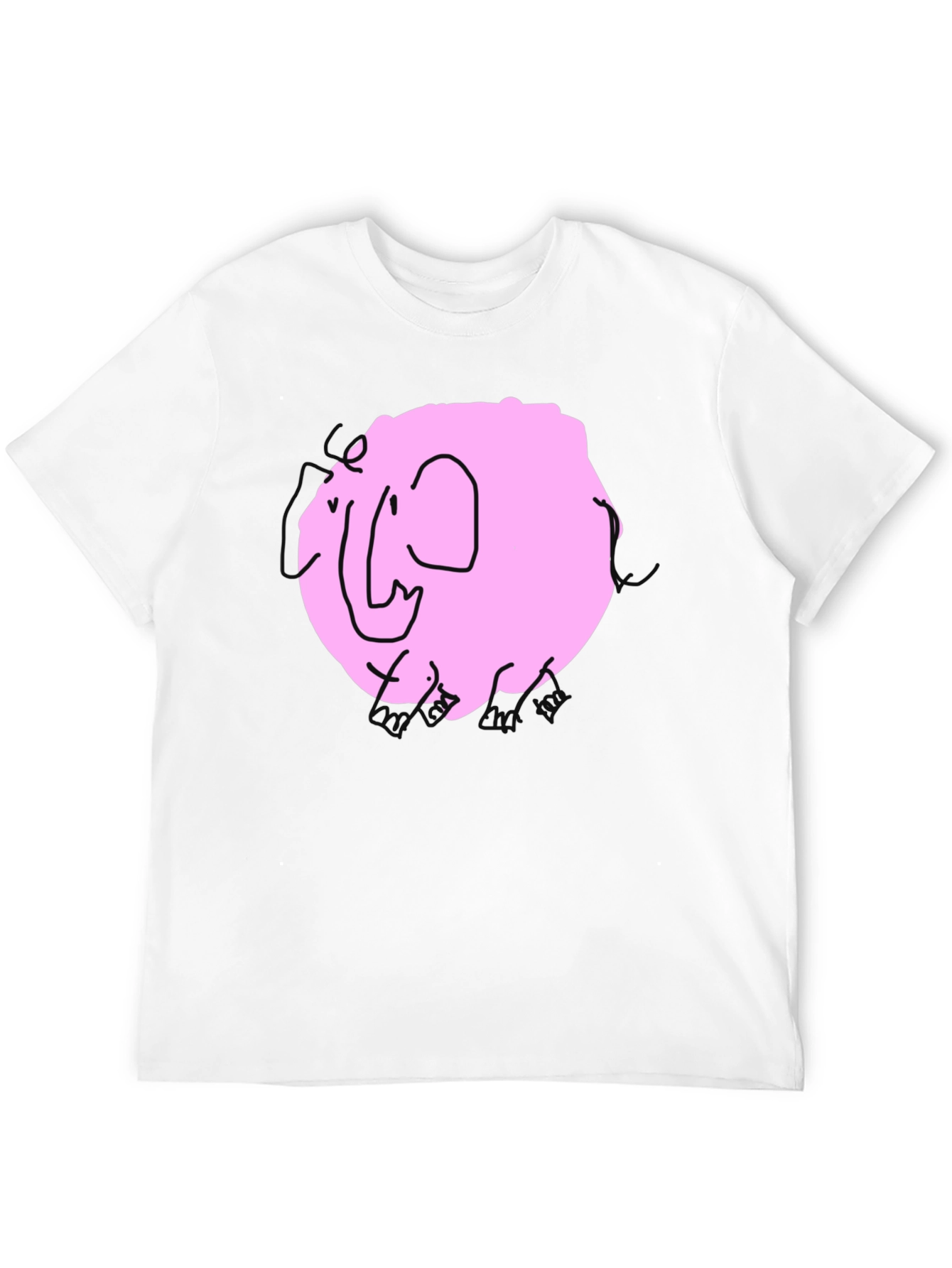 Pink Elephant Graphic Tee - Black Cotton Casual Shirt